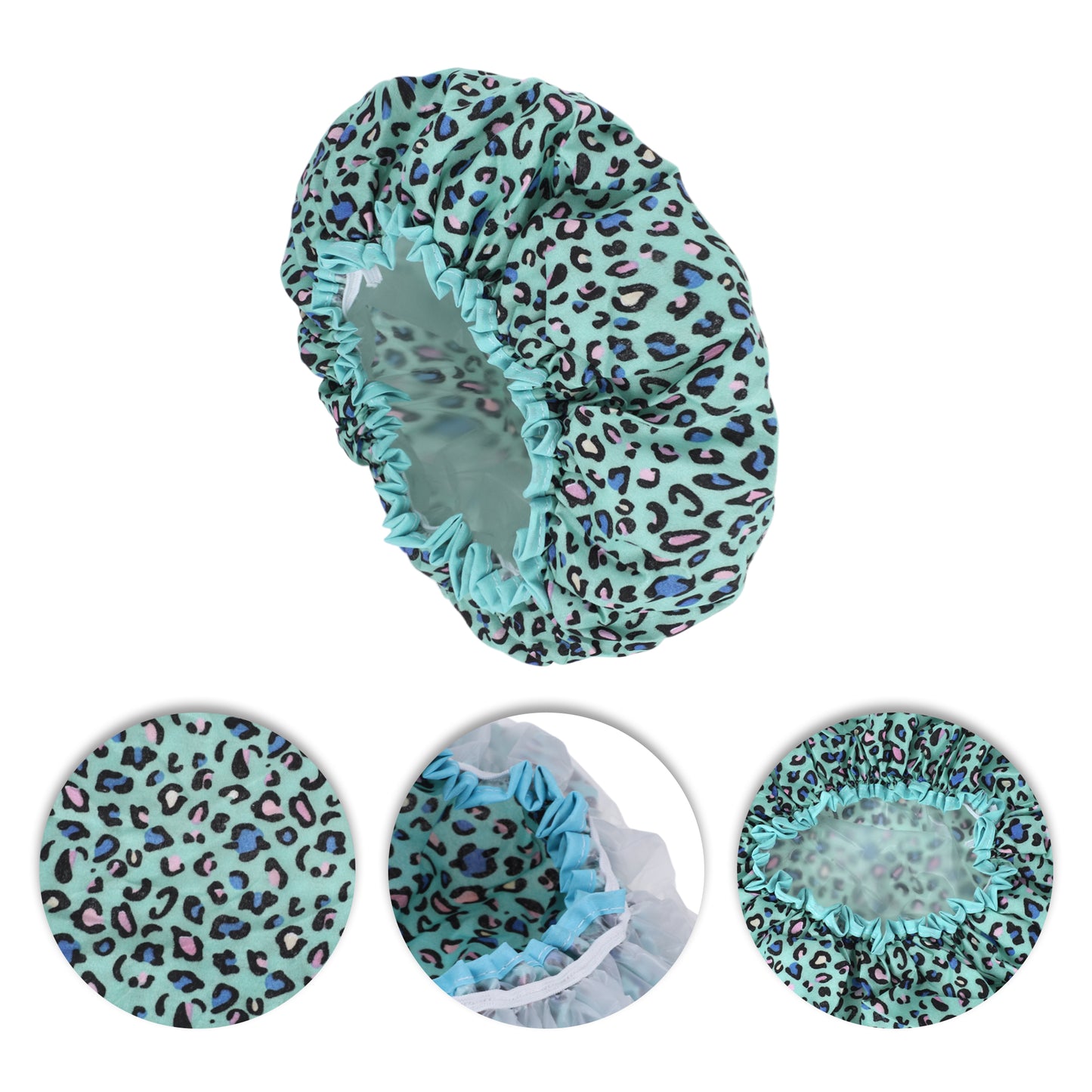 1 Pc Leopard Double Layer Shower Cap for Bathroom Blue