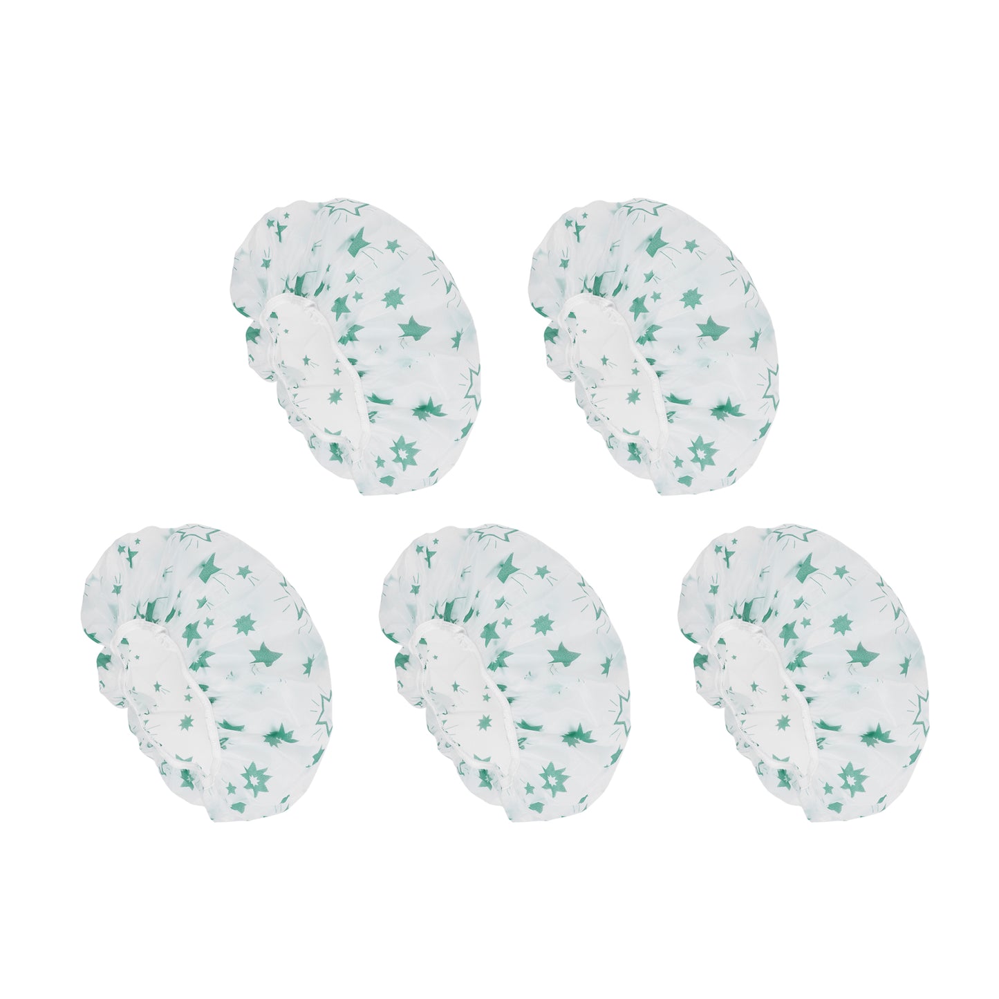 5 Pcs Pentagram Single Layer Shower Cap for Bathroom Green White