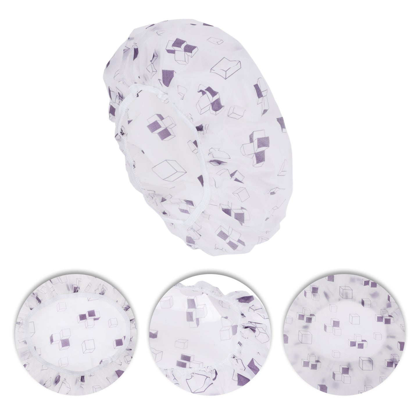 5 Pcs Geometric Single Layer Shower Cap for Bathroom Purple White