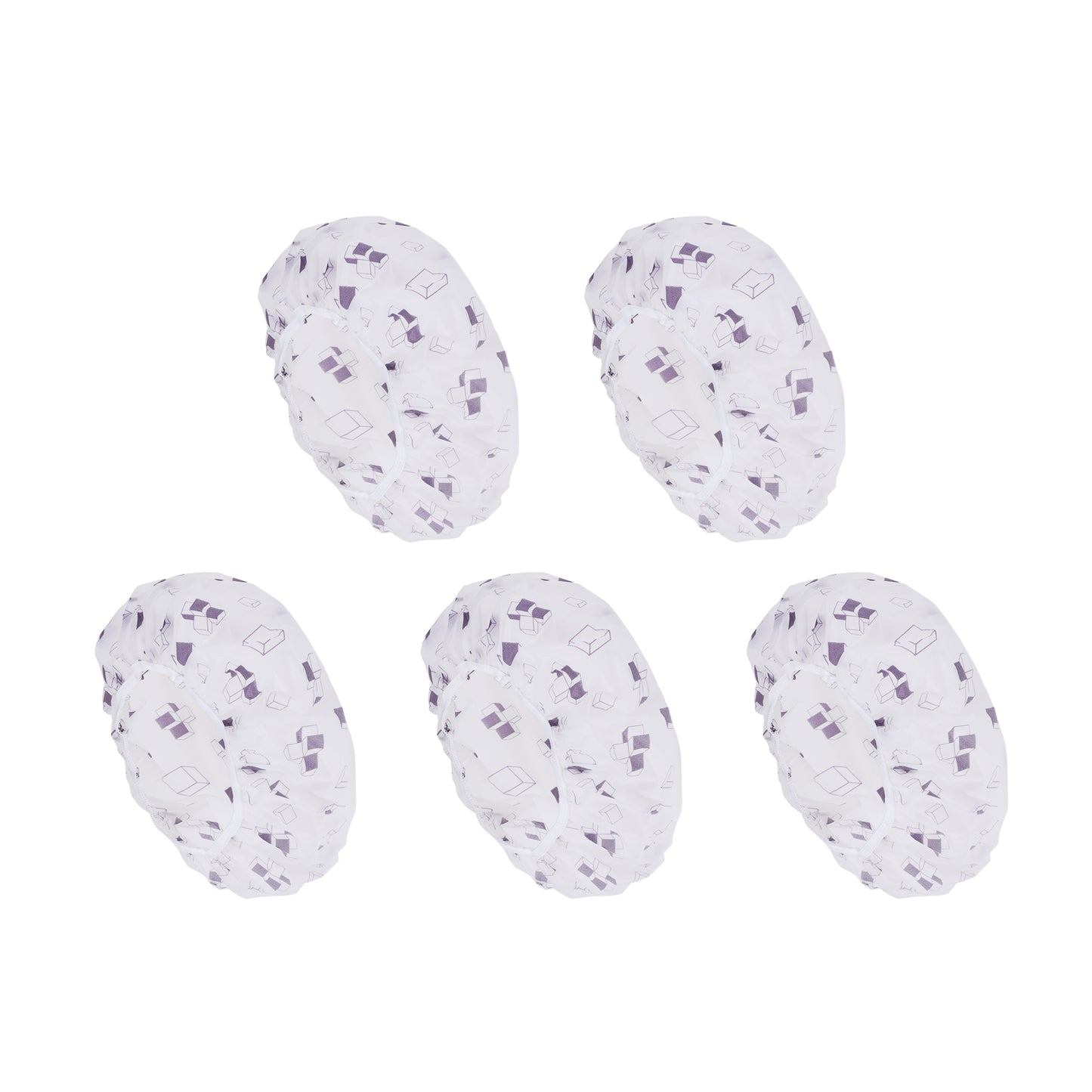 5 Pcs Geometric Single Layer Shower Cap for Bathroom Purple White