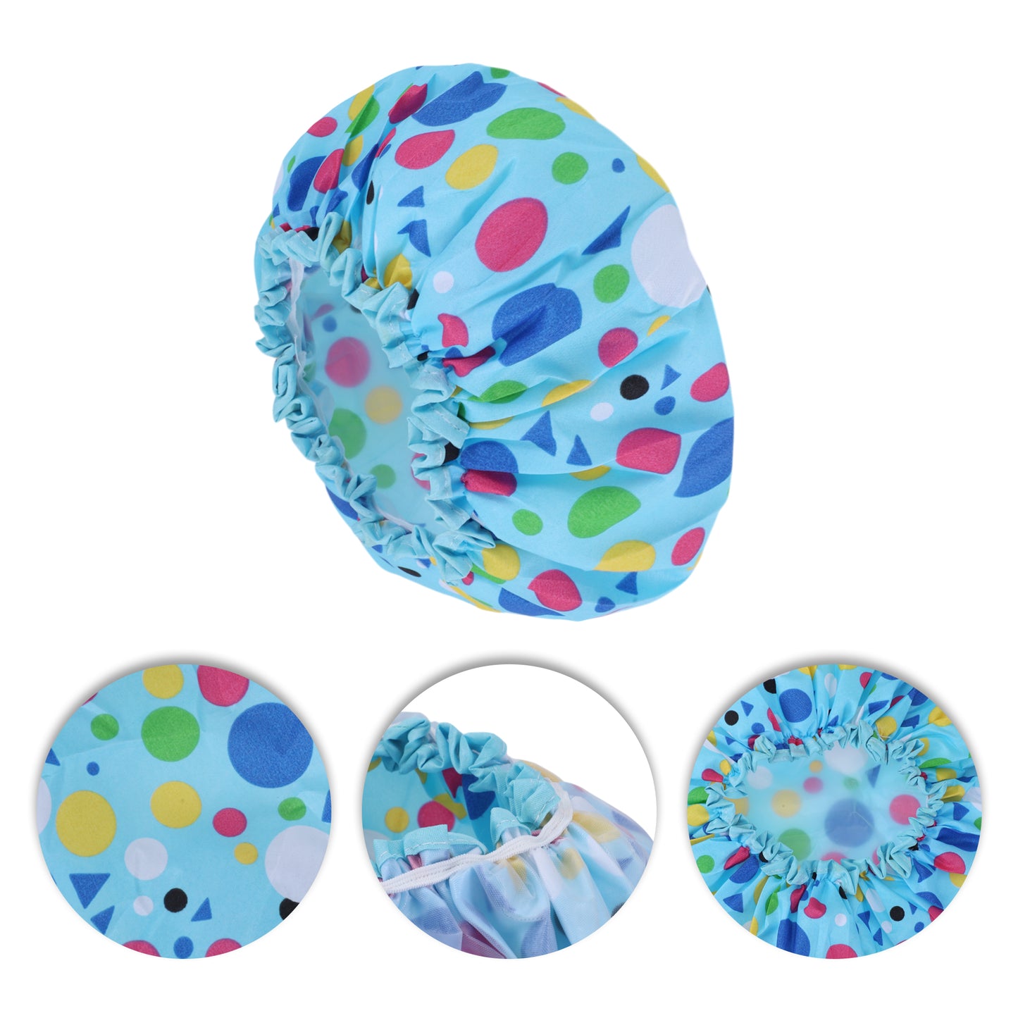 1 Pc Geometric Double Layer Shower Cap for Bathroom Blue