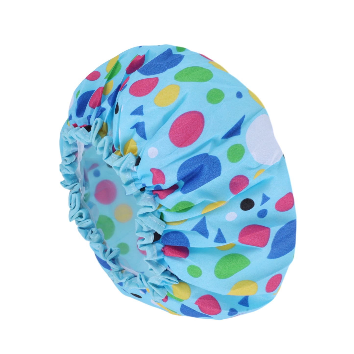1 Pc Geometric Double Layer Shower Cap for Bathroom Blue