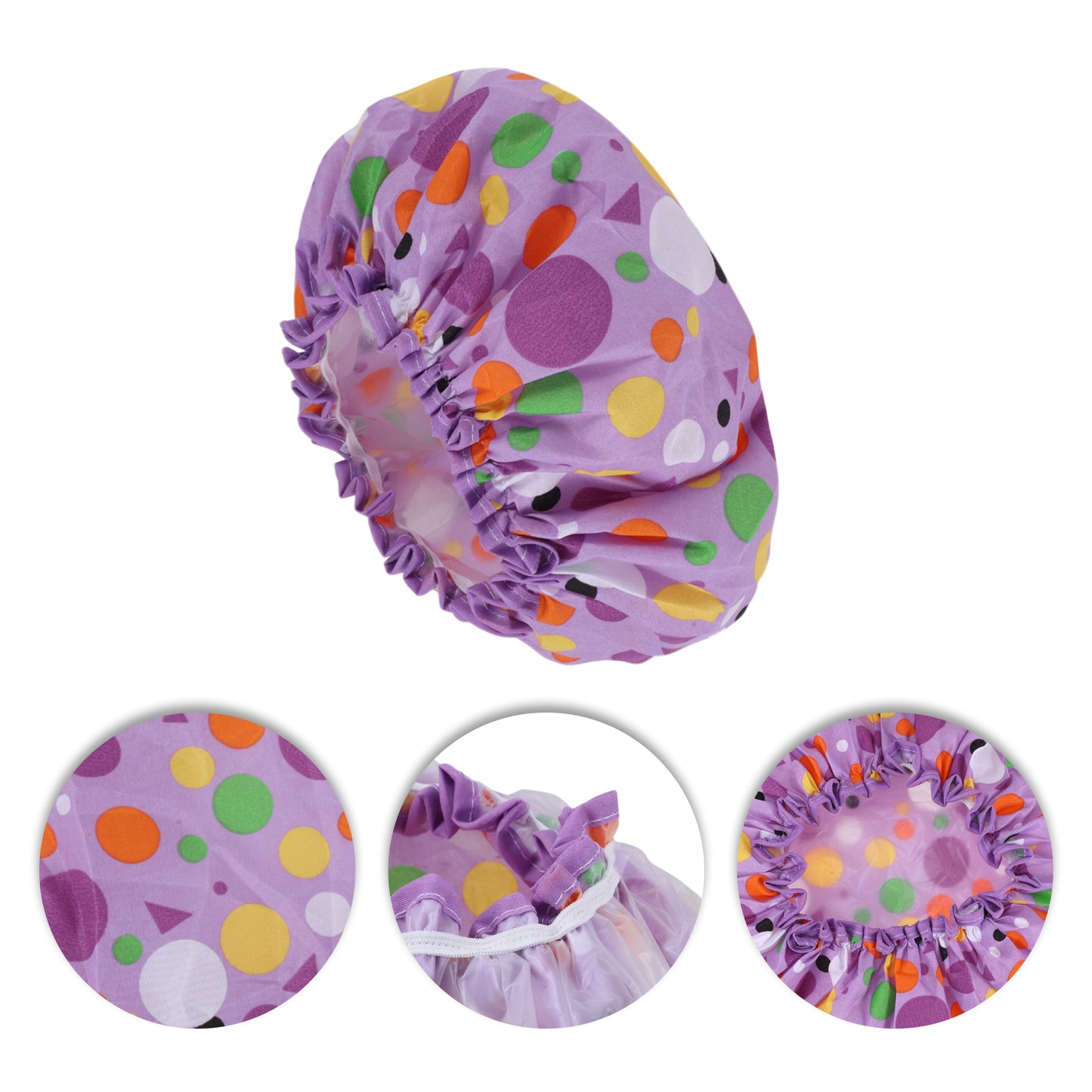 1 Pc Geometric Double Layer Shower Cap for Bathroom Purple