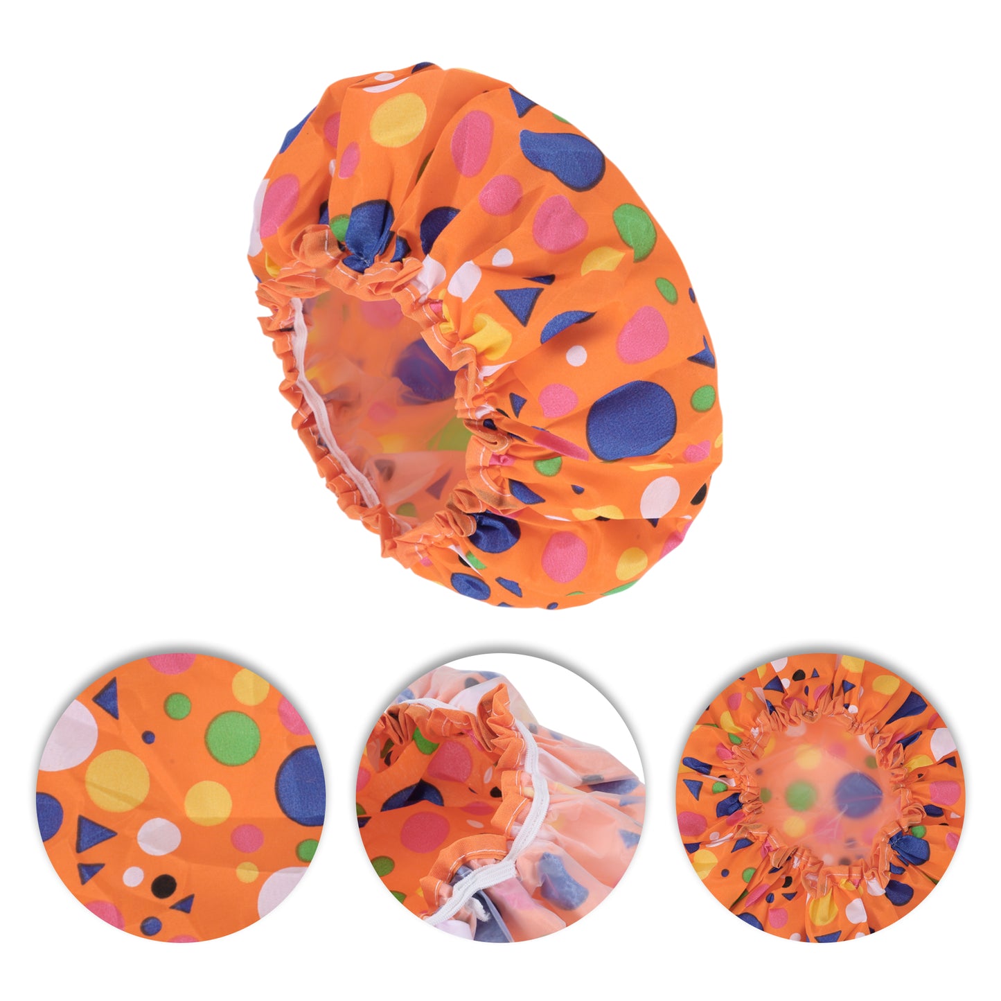 1 Pc Geometric Double Layer Shower Cap for Bathroom Yellow