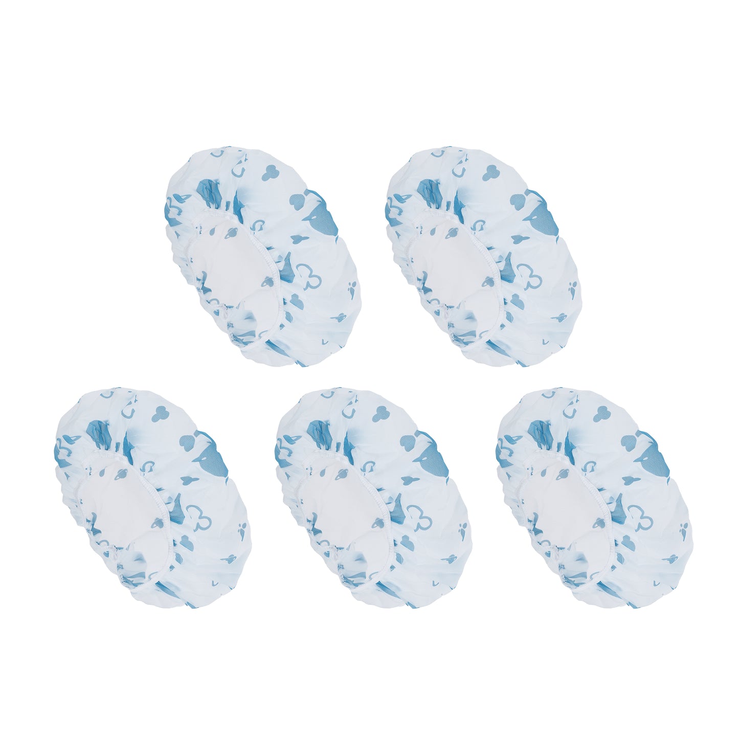 5 Pcs Print Single Layer Shower Cap for Bathroom Blue