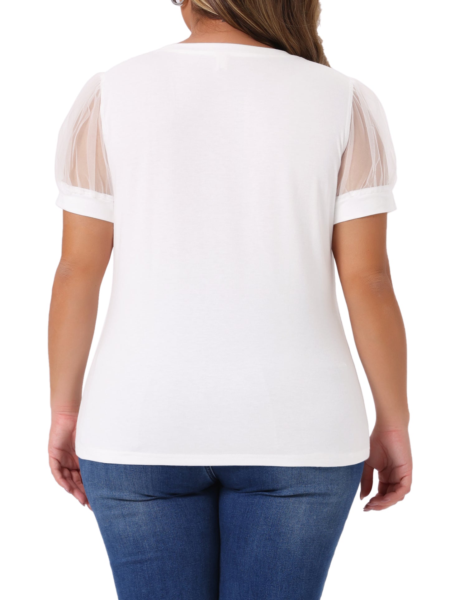 Women's Plus Size Crew Neck Mesh Short Sleeve T-Shirt Summer Top