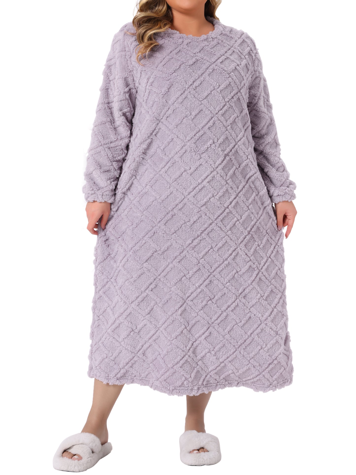 Women's Plus Size Long Sleeve Pajama Dress Fuzzy Loungewear Loose Long Nightgowns