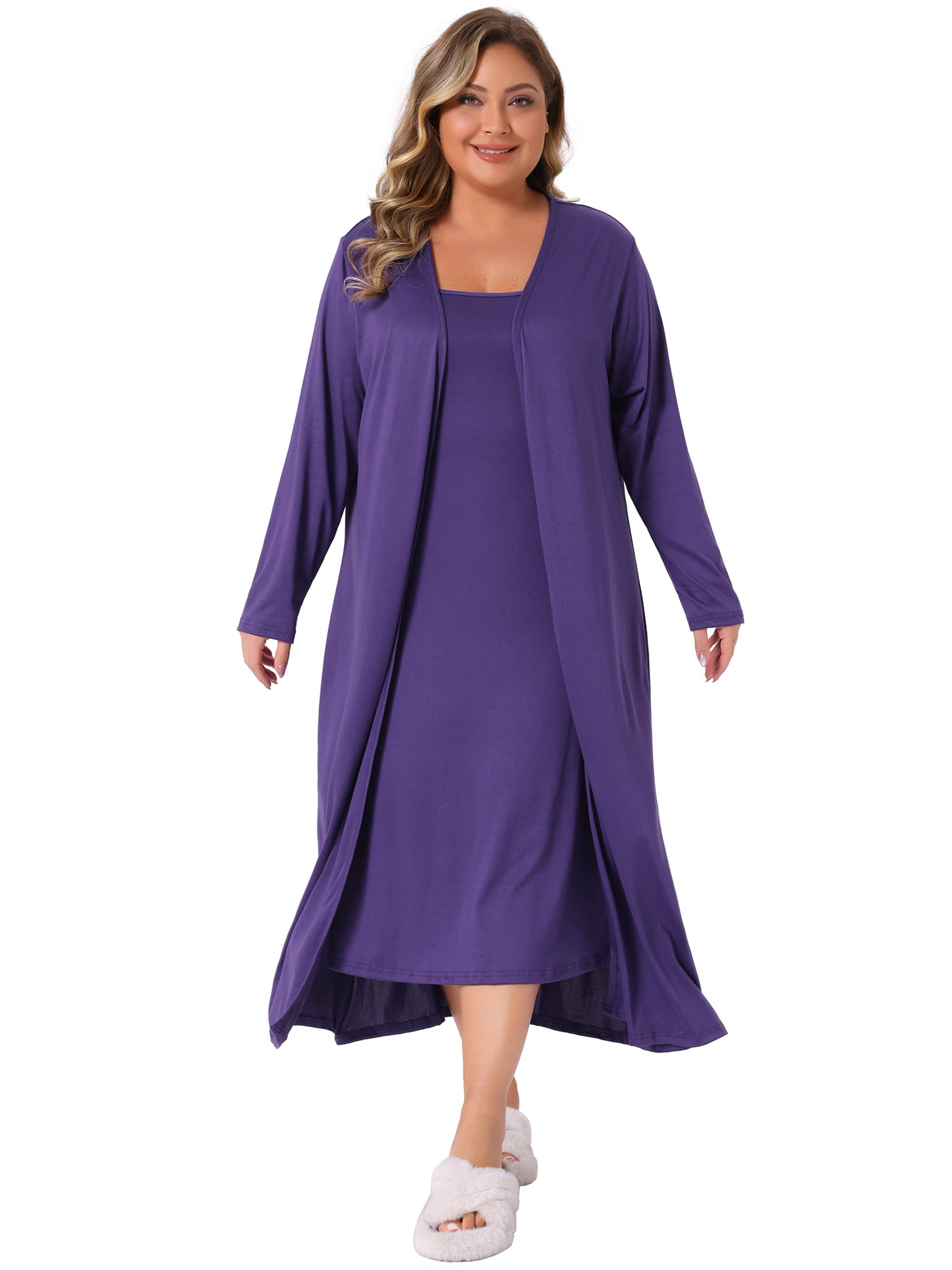 Women Plus Size Sleepwear 2 Piece Nightgown with Robes Set Spaghetti Straps Full Length Nightwear