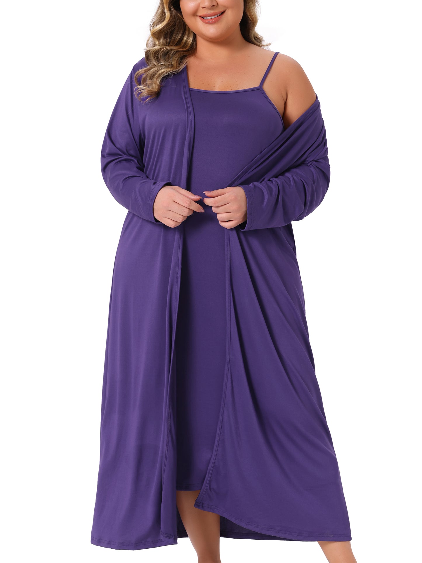 Women Plus Size Sleepwear 2 Piece Nightgown with Robes Set Spaghetti Straps Full Length Nightwear