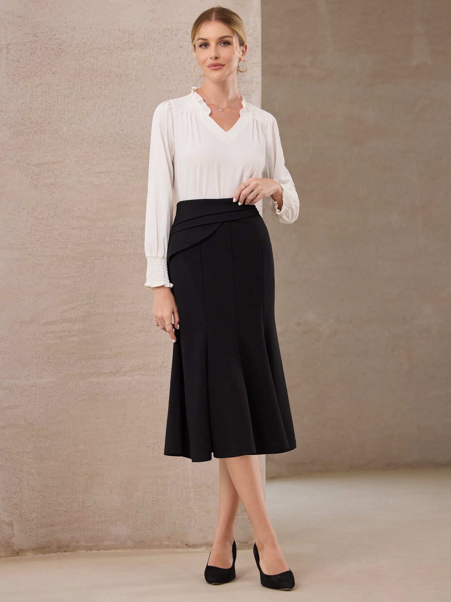 Women's High Elastic Waisted Fishtails Midi Mermaid Skirt
