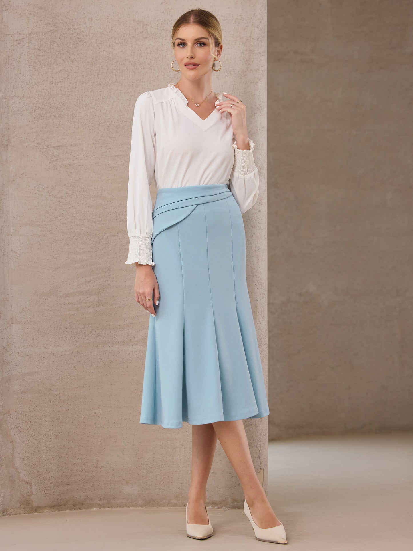 Women's High Elastic Waisted Fishtails Midi Mermaid Skirt