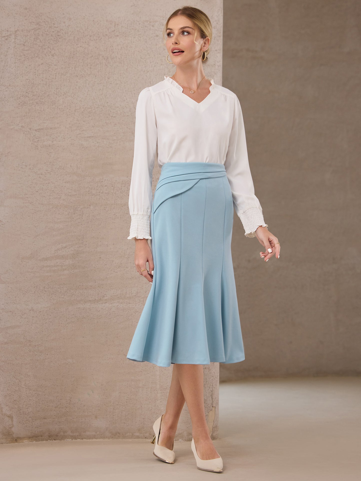 Women's High Elastic Waisted Fishtails Midi Mermaid Skirt