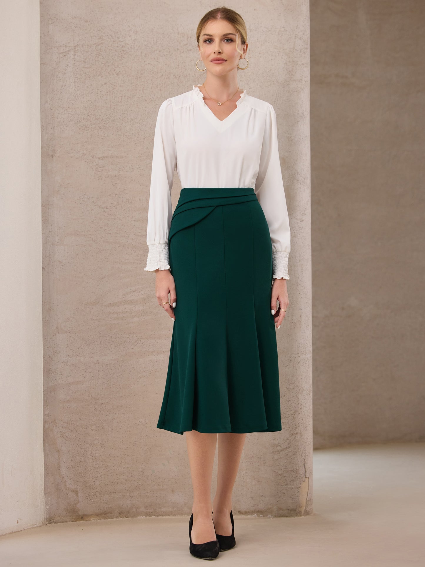 Women's High Elastic Waisted Fishtails Midi Mermaid Skirt