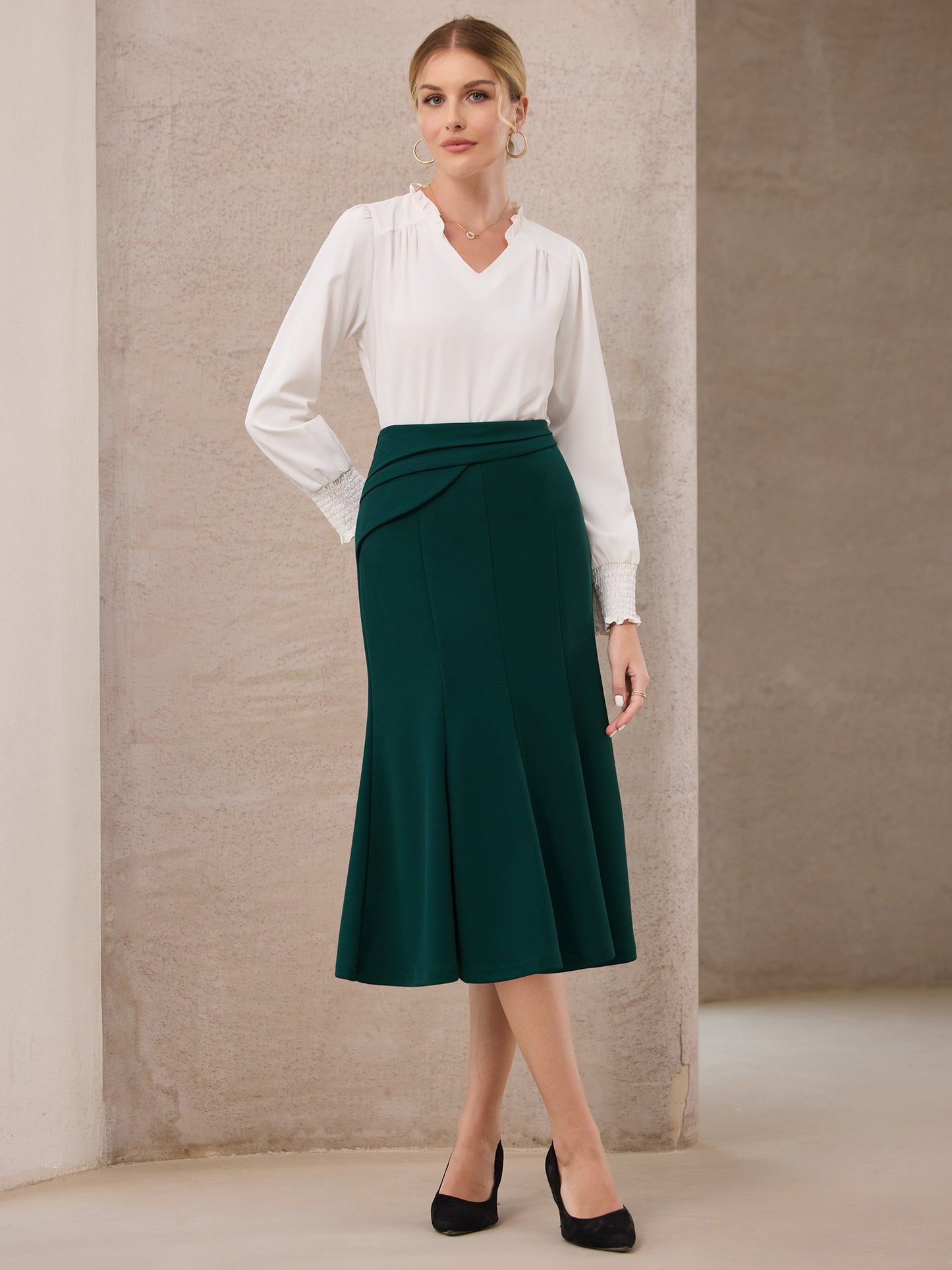 Women's High Elastic Waisted Fishtails Midi Mermaid Skirt