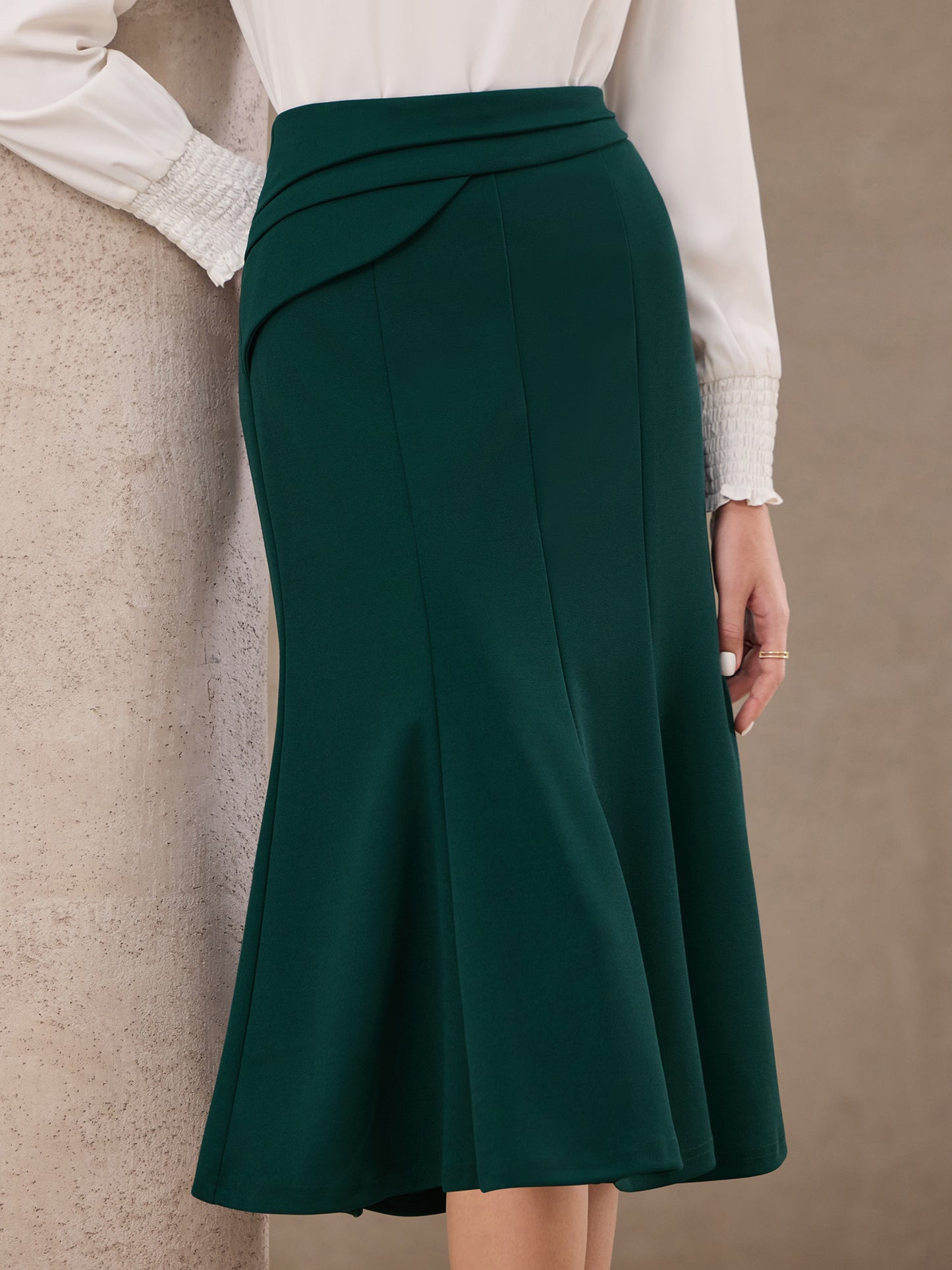 Women's High Elastic Waisted Fishtails Midi Mermaid Skirt