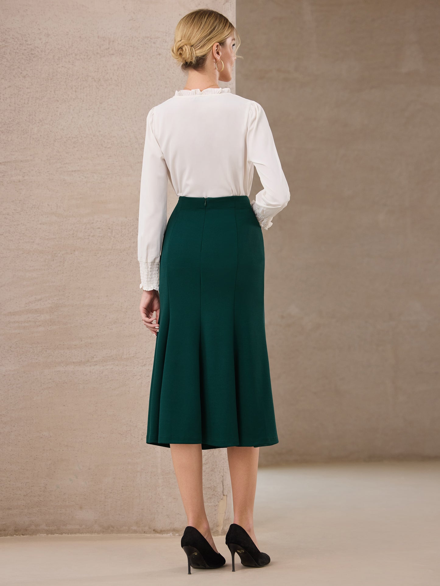 Women's High Elastic Waisted Fishtails Midi Mermaid Skirt