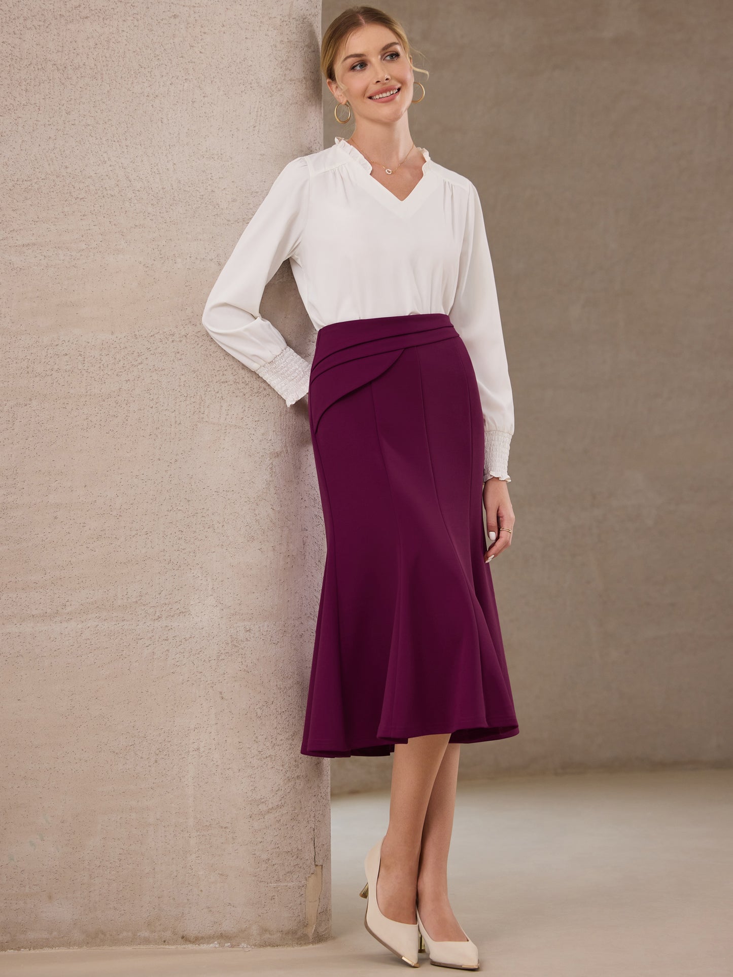 Women's High Elastic Waisted Fishtails Midi Mermaid Skirt