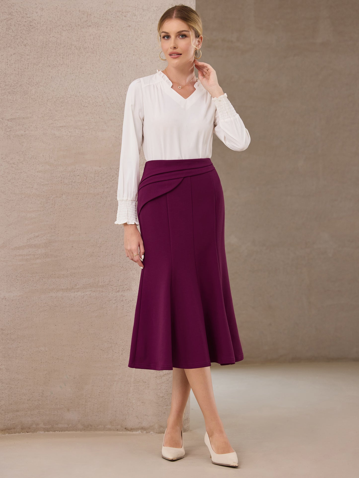 Women's High Elastic Waisted Fishtails Midi Mermaid Skirt