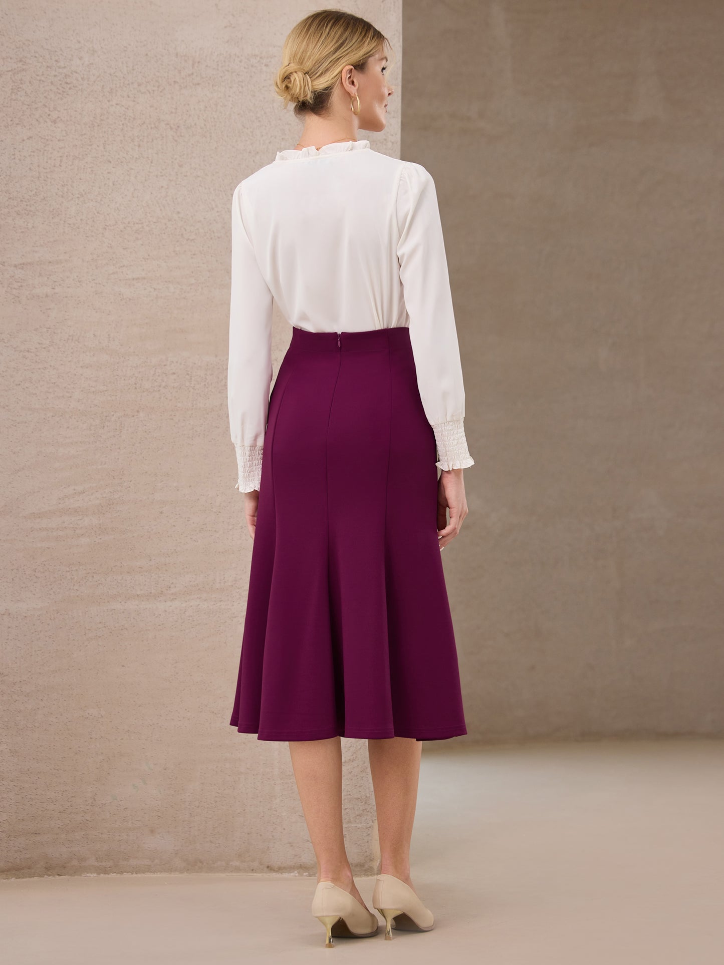 Women's High Elastic Waisted Fishtails Midi Mermaid Skirt