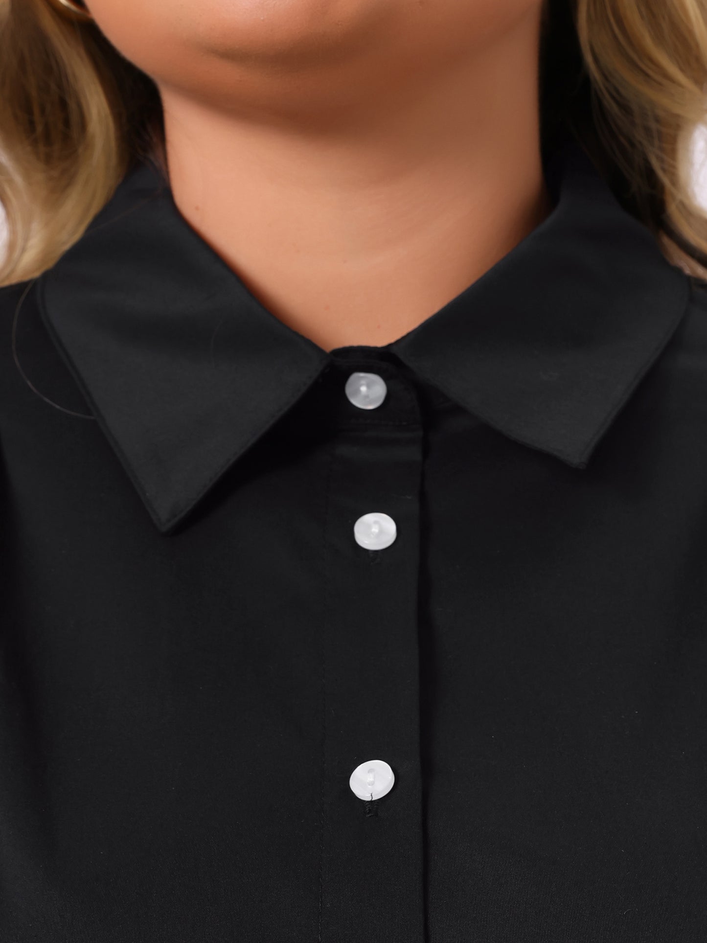 Women Plus Size Shirts Button Down Collar Pleated 3/4 Sleeve Casual Top