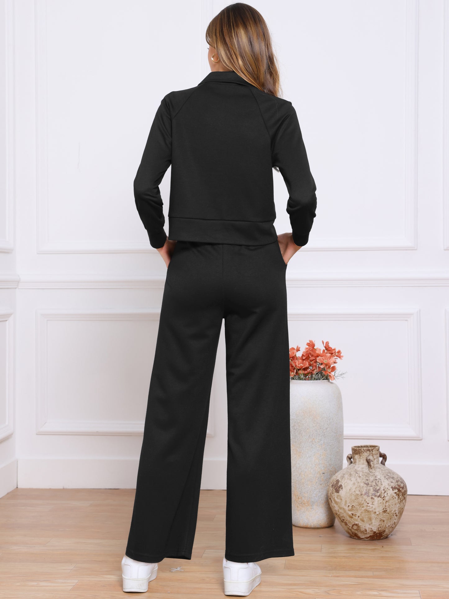 Women's Half Zip Sweatshirts with Wide Leg Pants Tracksuit Set