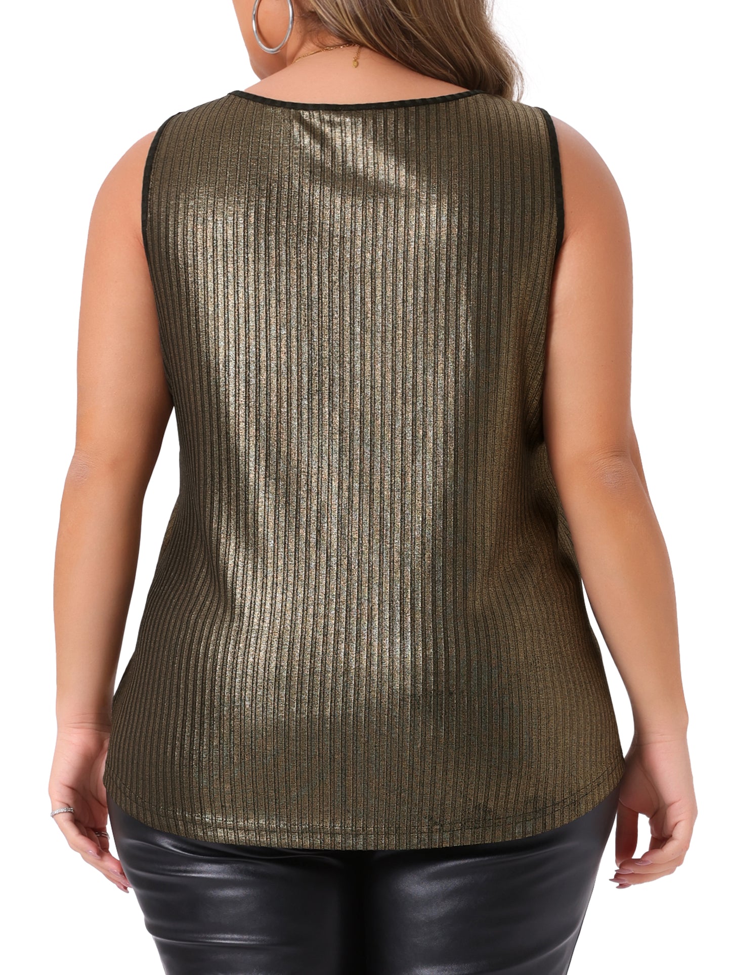 Womens Plus Size Metallic Tank Tops Sleeveless Square Neck Sparkly Club Partywear