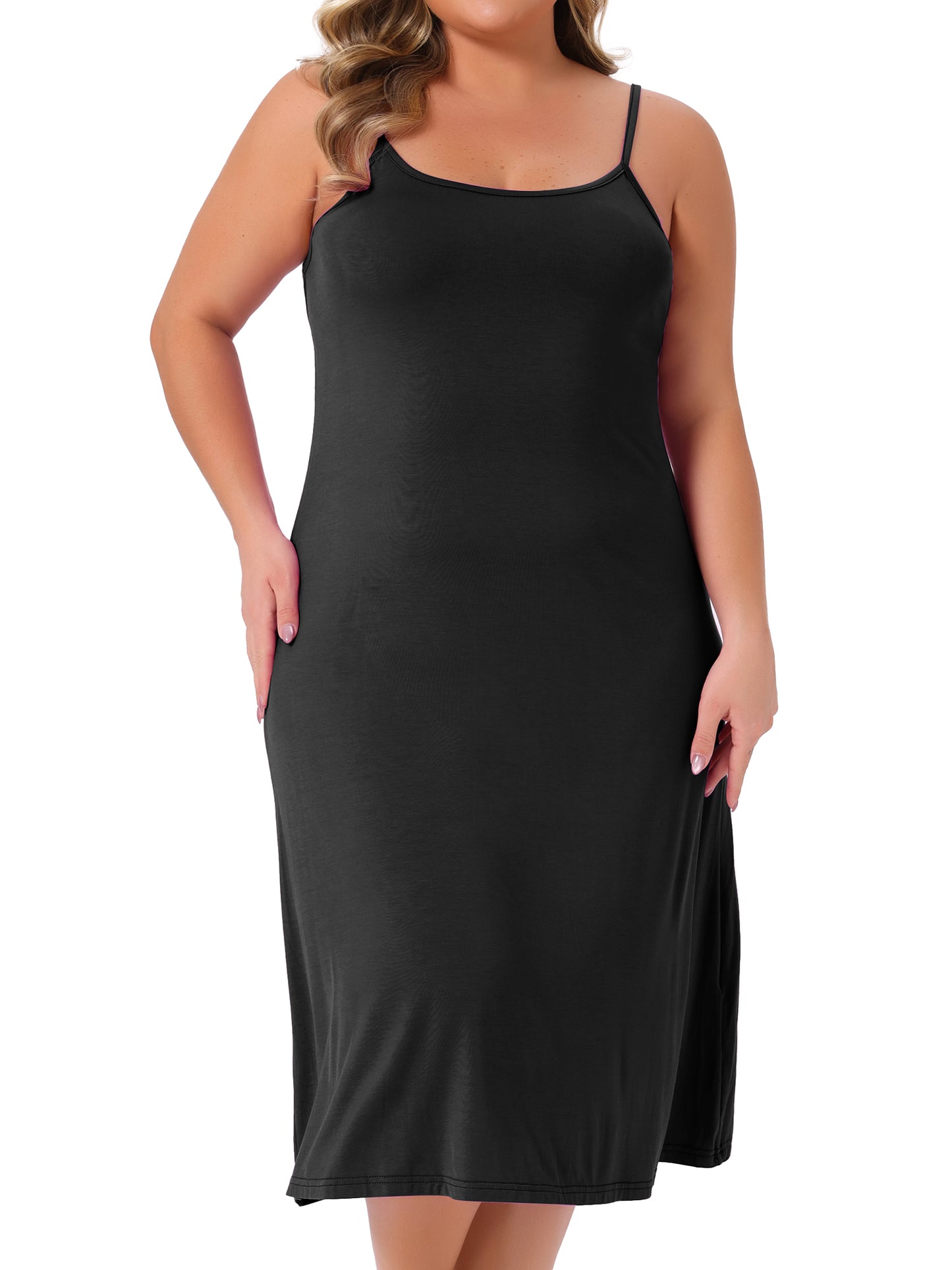 Women Plus Size Nightgown Spaghetti Strap Full Slip Cami Midi Under Dress