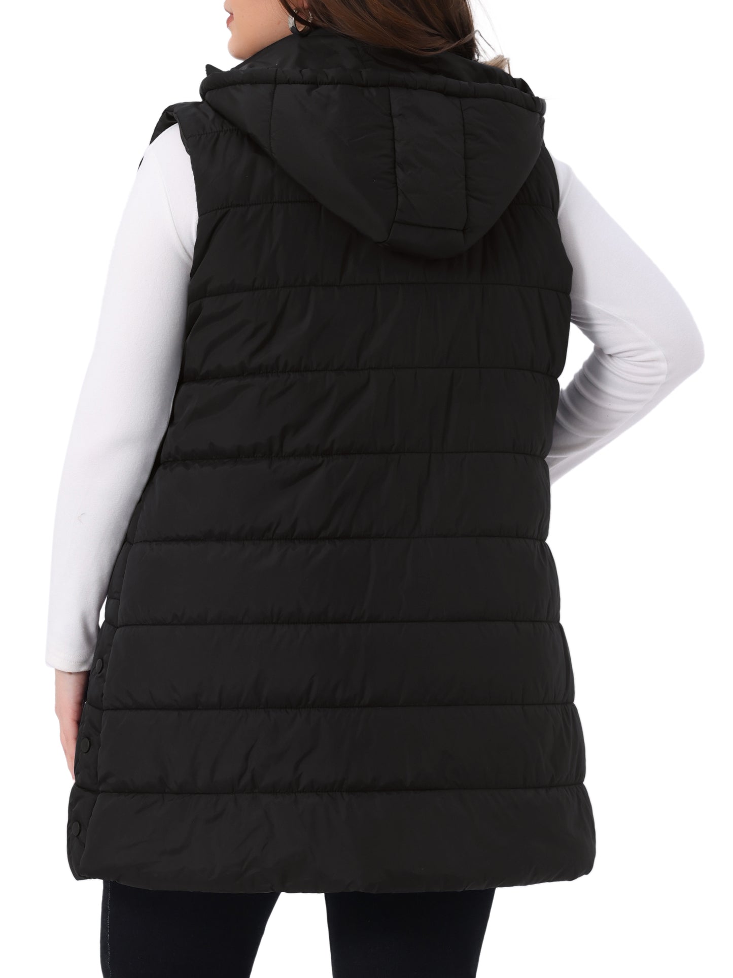 Women's Plus Size Long Puffer Vest Hooded Zip Up Sleeveless Casual Quilted Jacket with Pockets