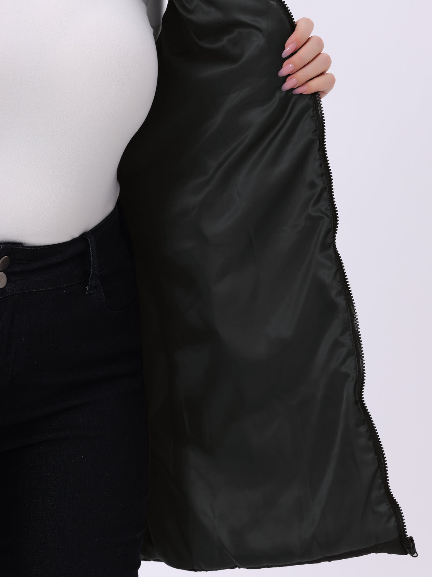 Women's Plus Size Long Puffer Vest Hooded Zip Up Sleeveless Casual Quilted Jacket with Pockets