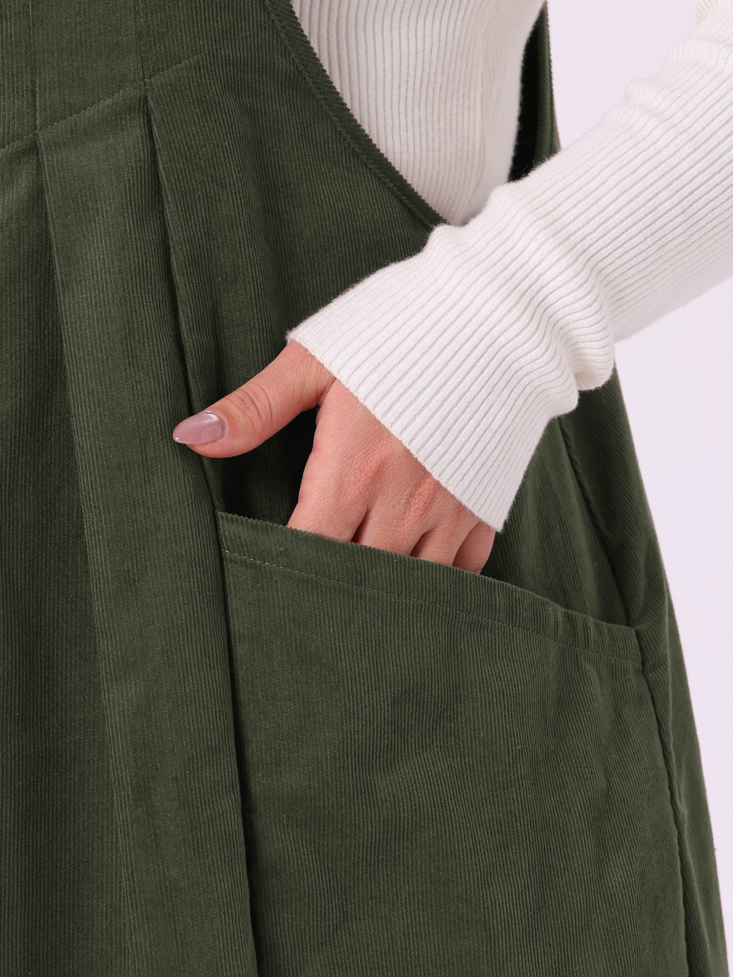 Women Plus Size Corduroy Pinafore Dress Pleated Adjustable Strap Suspender Skirt Short Overall Dress