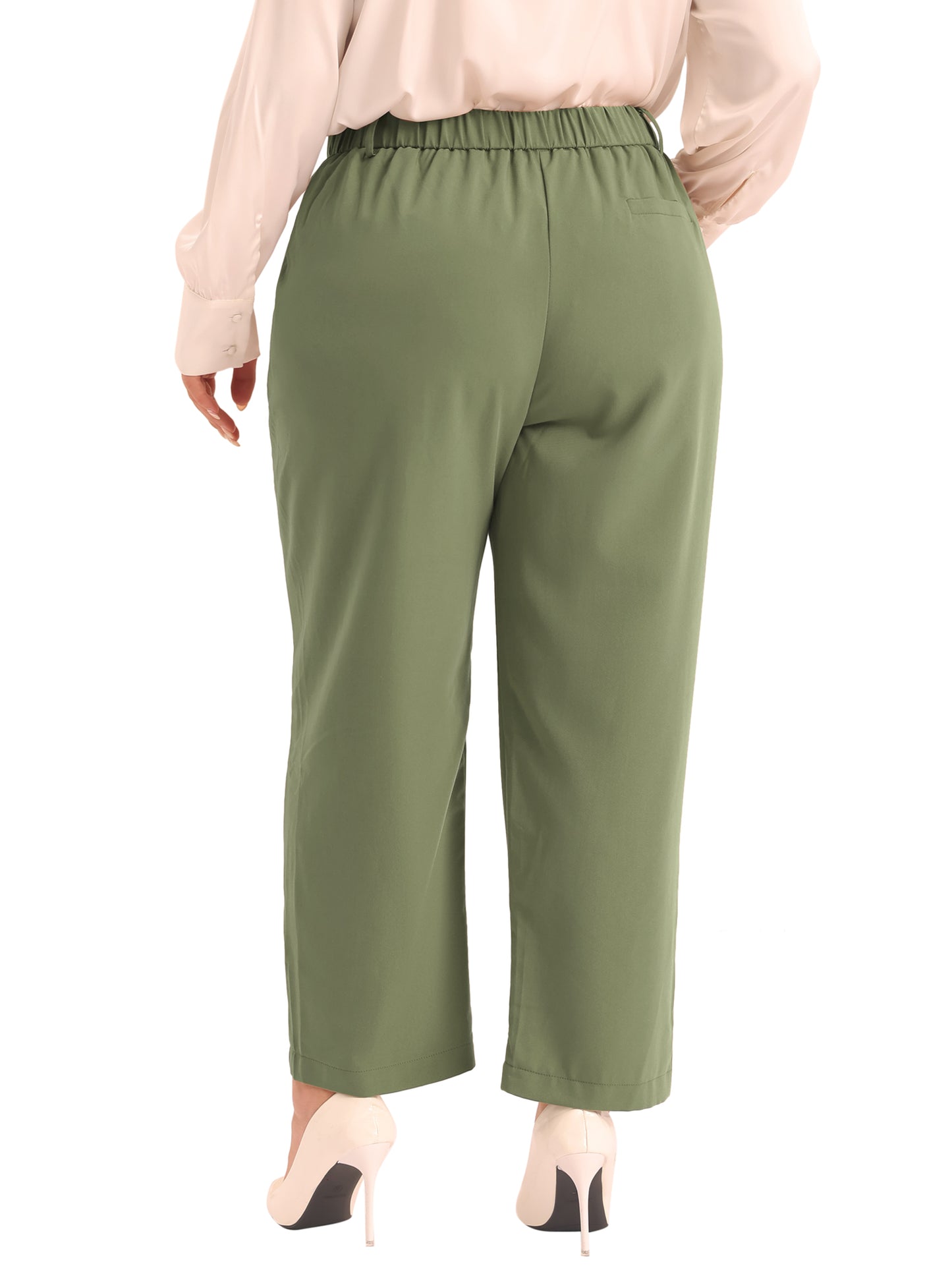 Women Plus Size Pants Elastic High Waisted Long Straight Business Casual Work Pants Trousers with Pockets