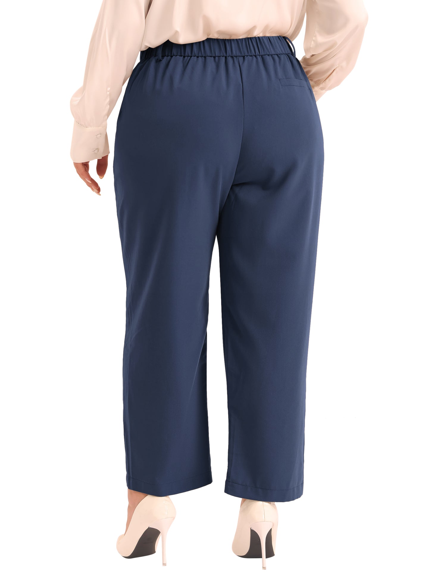 Women Plus Size Pants Elastic High Waisted Long Straight Business Casual Work Pants Trousers with Pockets