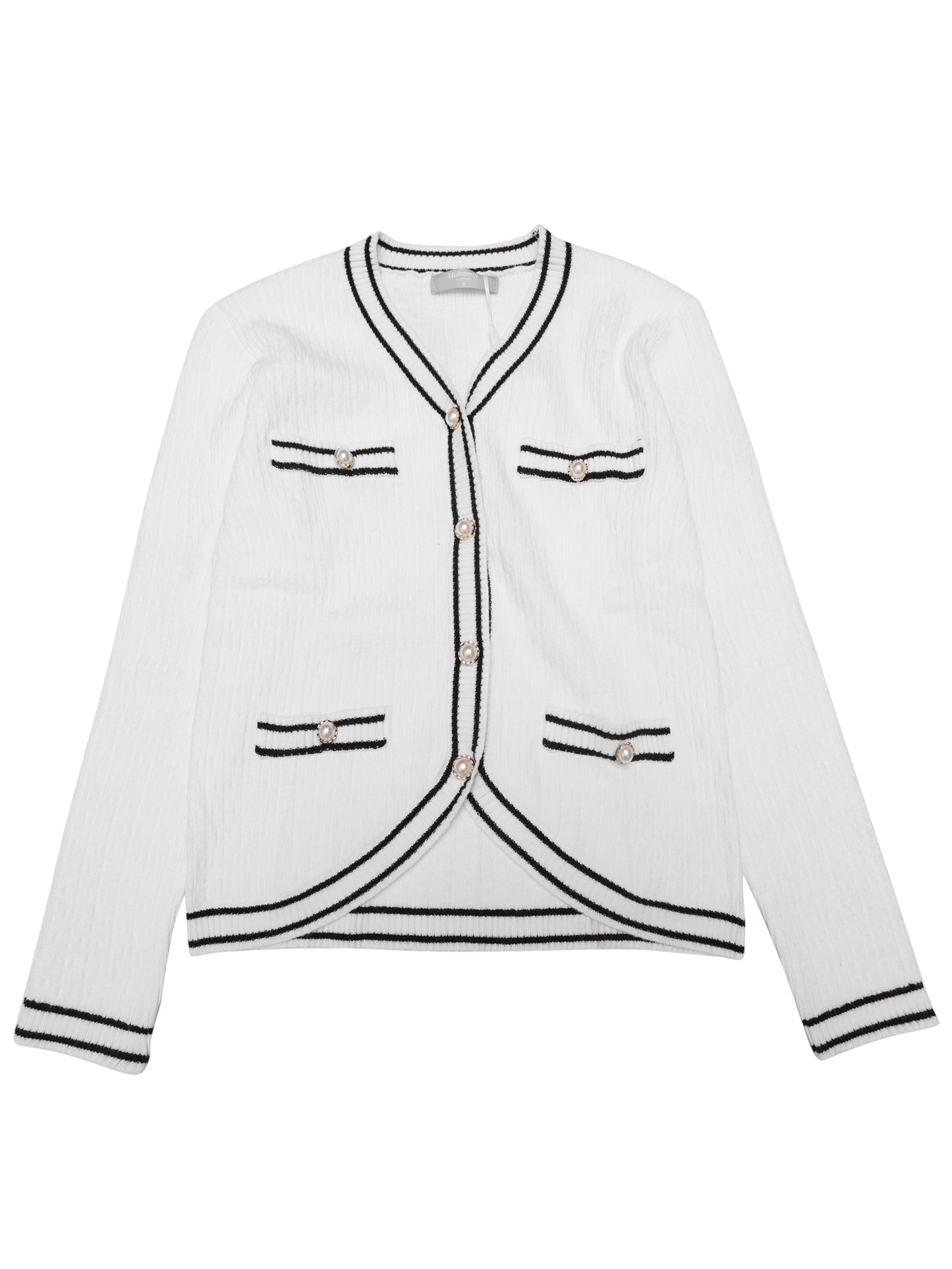 Women's V Neck Cardigan Sweater Long Sleeve Contrast Trim Knit Ribbed Outwear