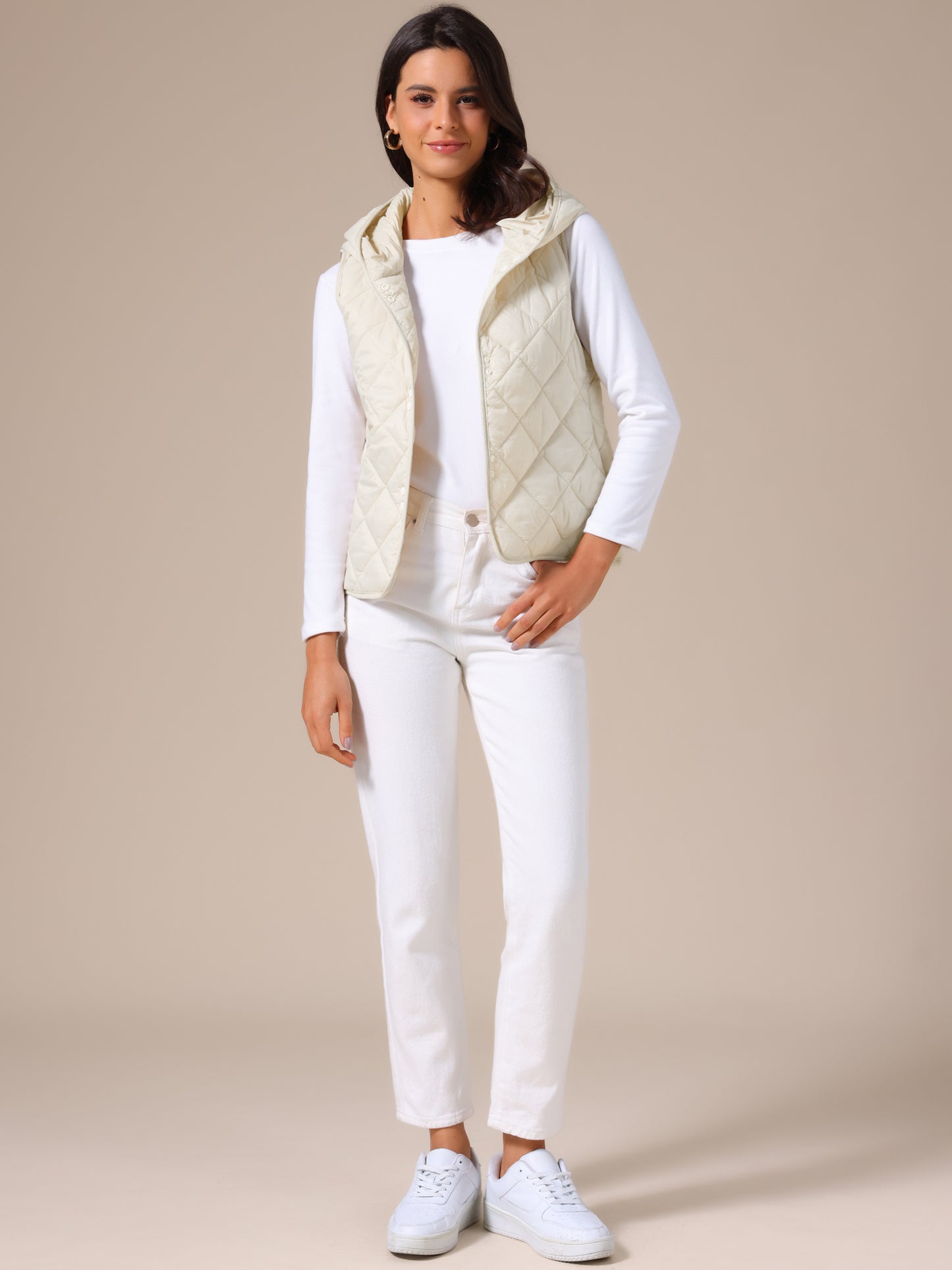 Women's Lightweight Hooded Sleeveless Button Down Puffer Vest