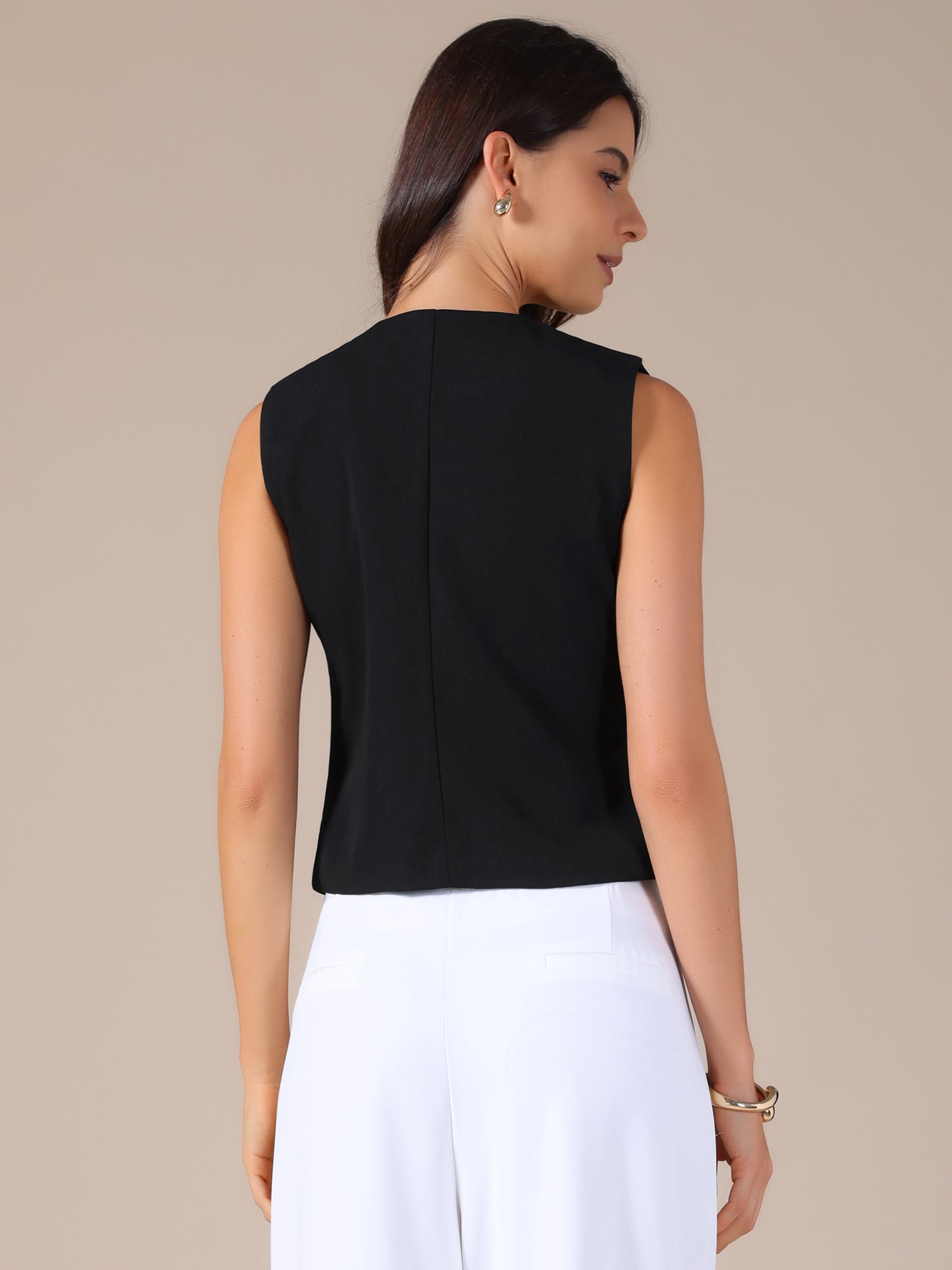 Women's Round Neck Sleeveless Floral Button Business Casual Suit Vest
