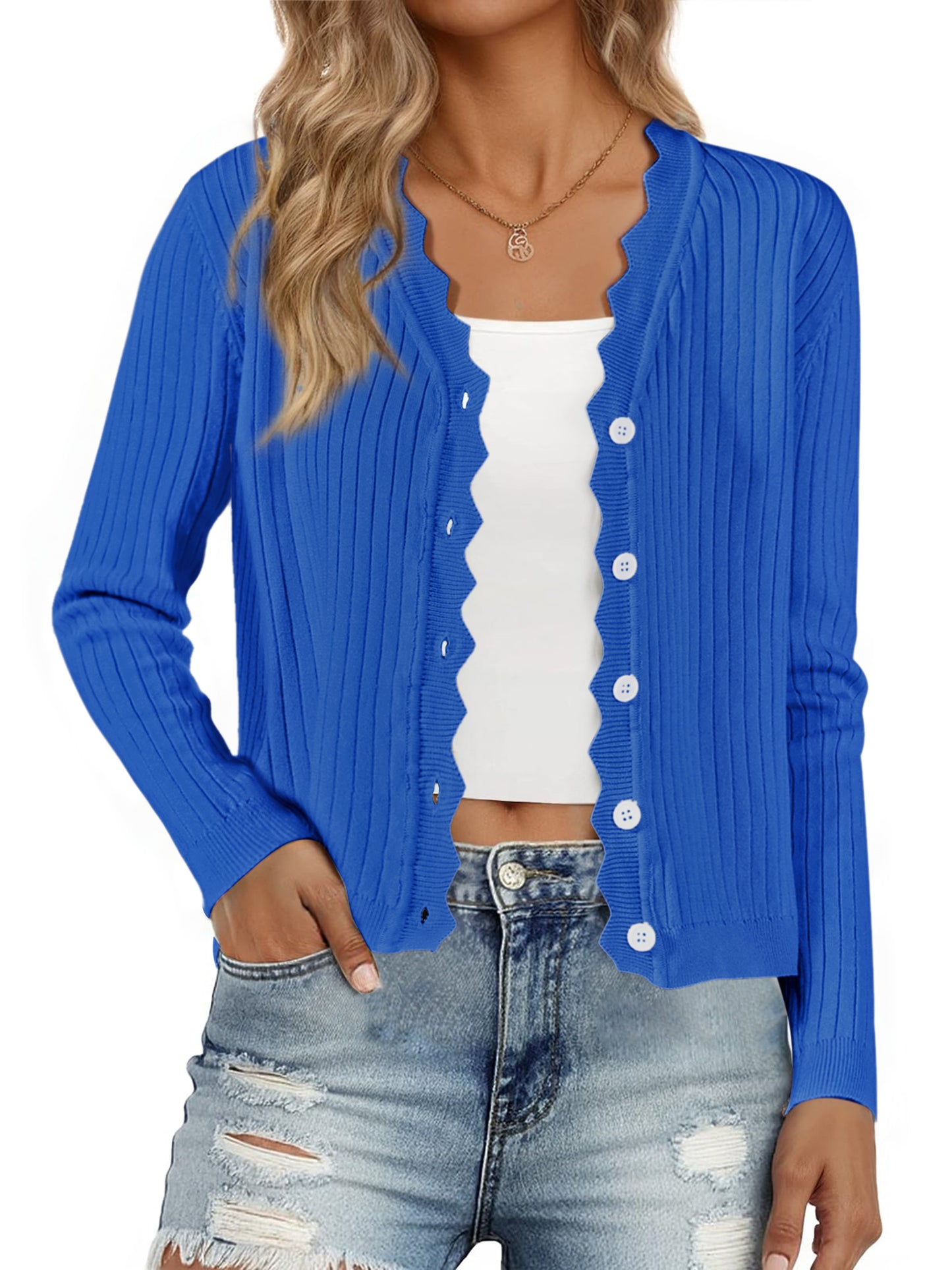 Women's Long Sleeve V Neck Cardigan Lightweight Button Down Casual Knit Shrugs Sweater
