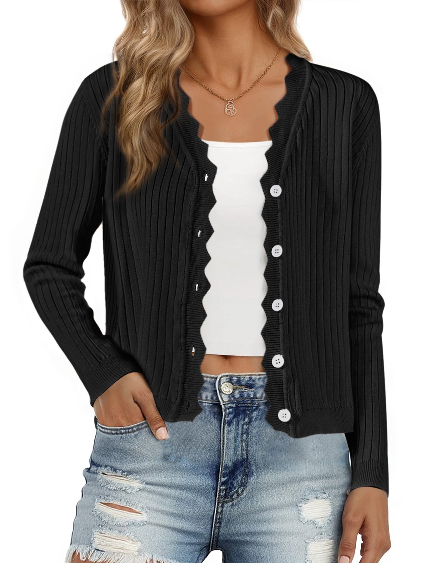 Cárdigan de manga larga con cuello en V para mujer, ligero, con botones, informal, de punto, tipo encogimiento de hombros