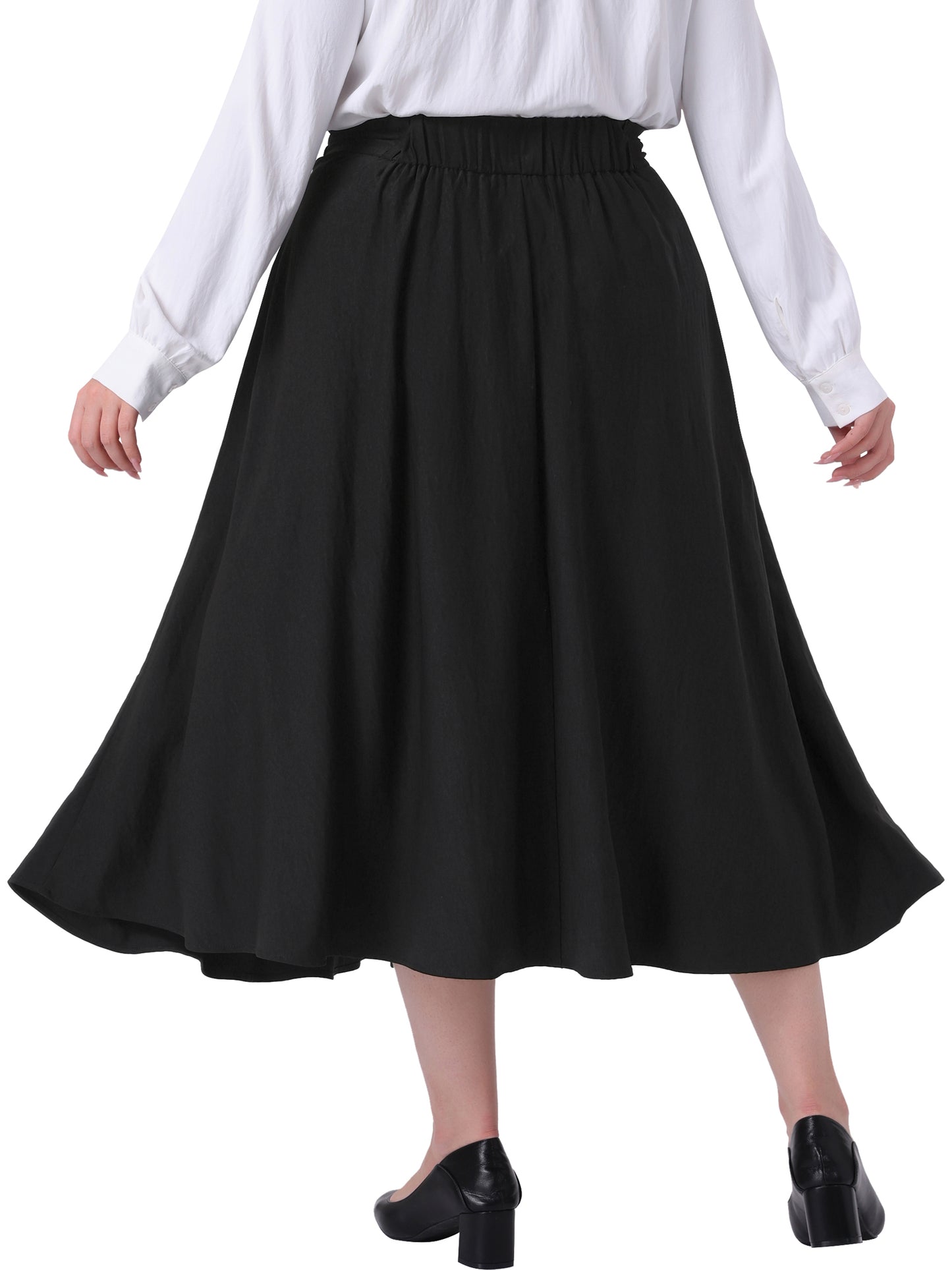Women Plus Size Skirt Tie Knot High Waist A-Line Flowy Swing Midi Skirts with Pockets