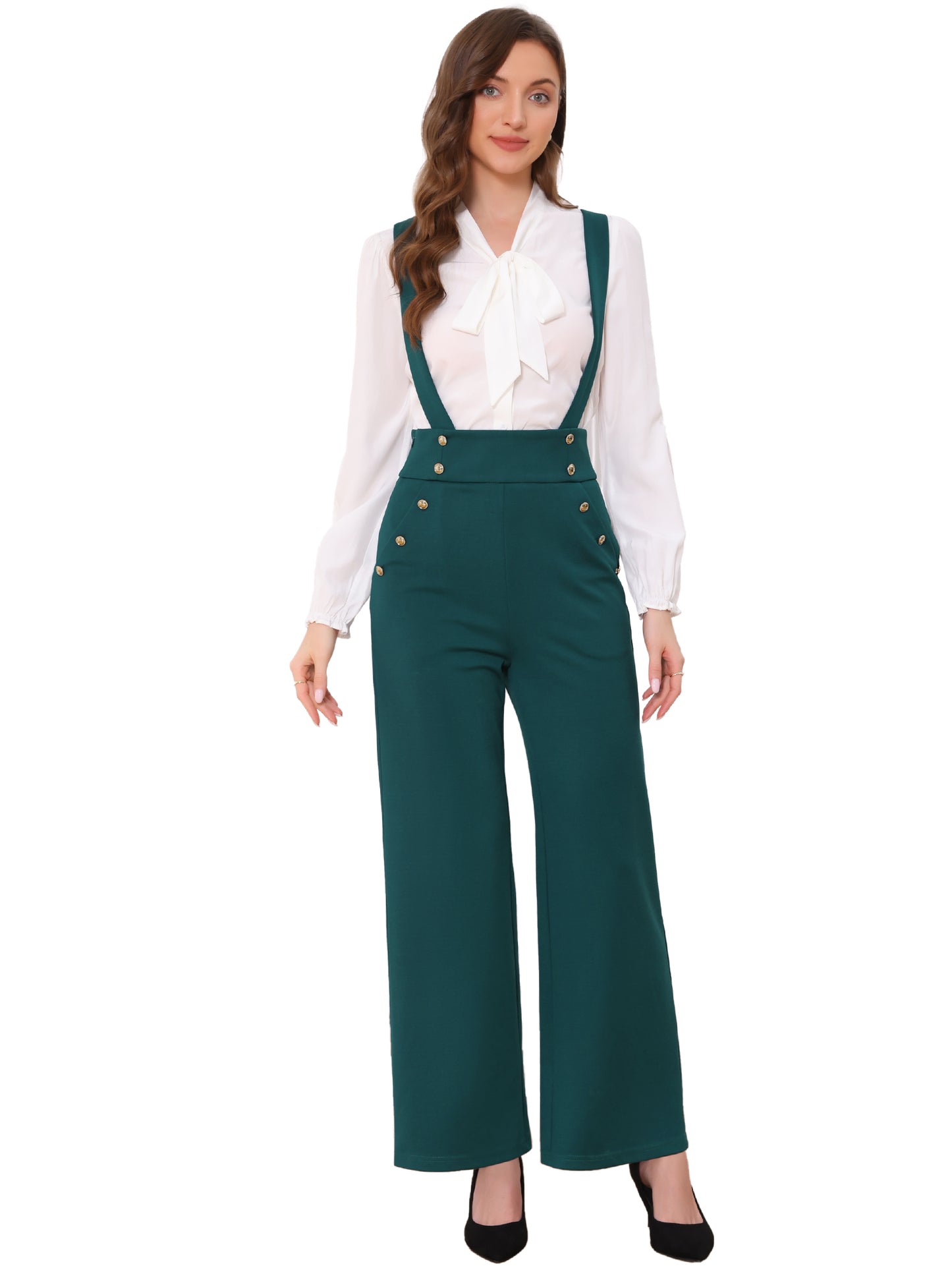 Women's Casual Office Overall Adjustable Straps Wide Leg Suspenders Jumpsuits