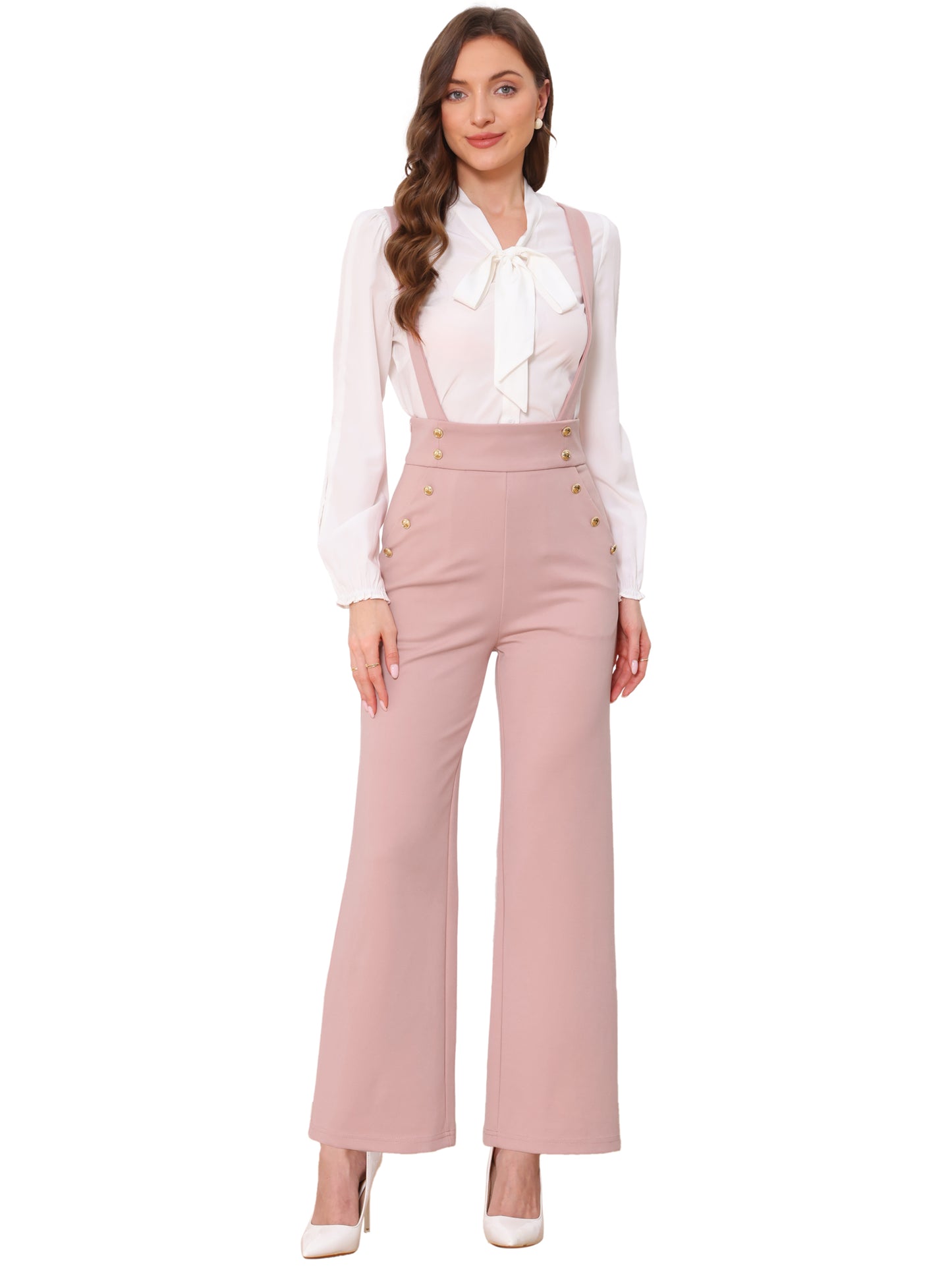 Women's Casual Office Overall Adjustable Straps Wide Leg Suspenders Jumpsuits