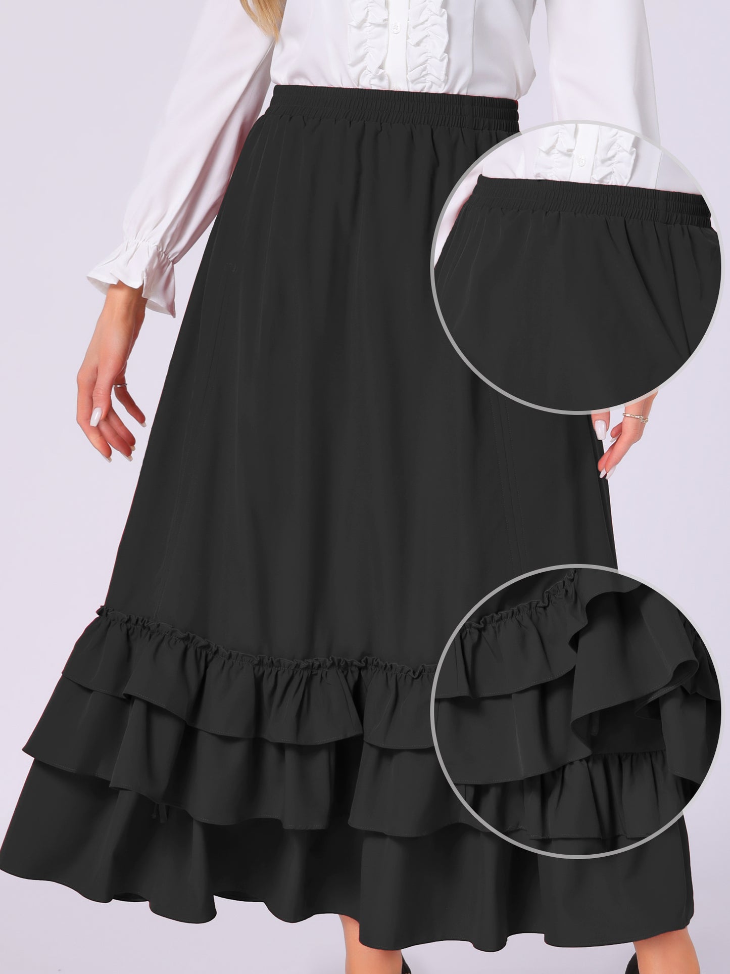 Women's Steampunk Ruffle Layered Drawstring Vintage Gothic Victorian Skirt