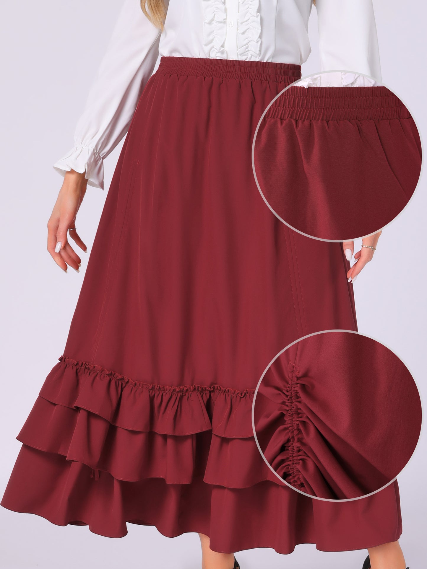 Women's Steampunk Ruffle Layered Drawstring Vintage Gothic Victorian Skirt
