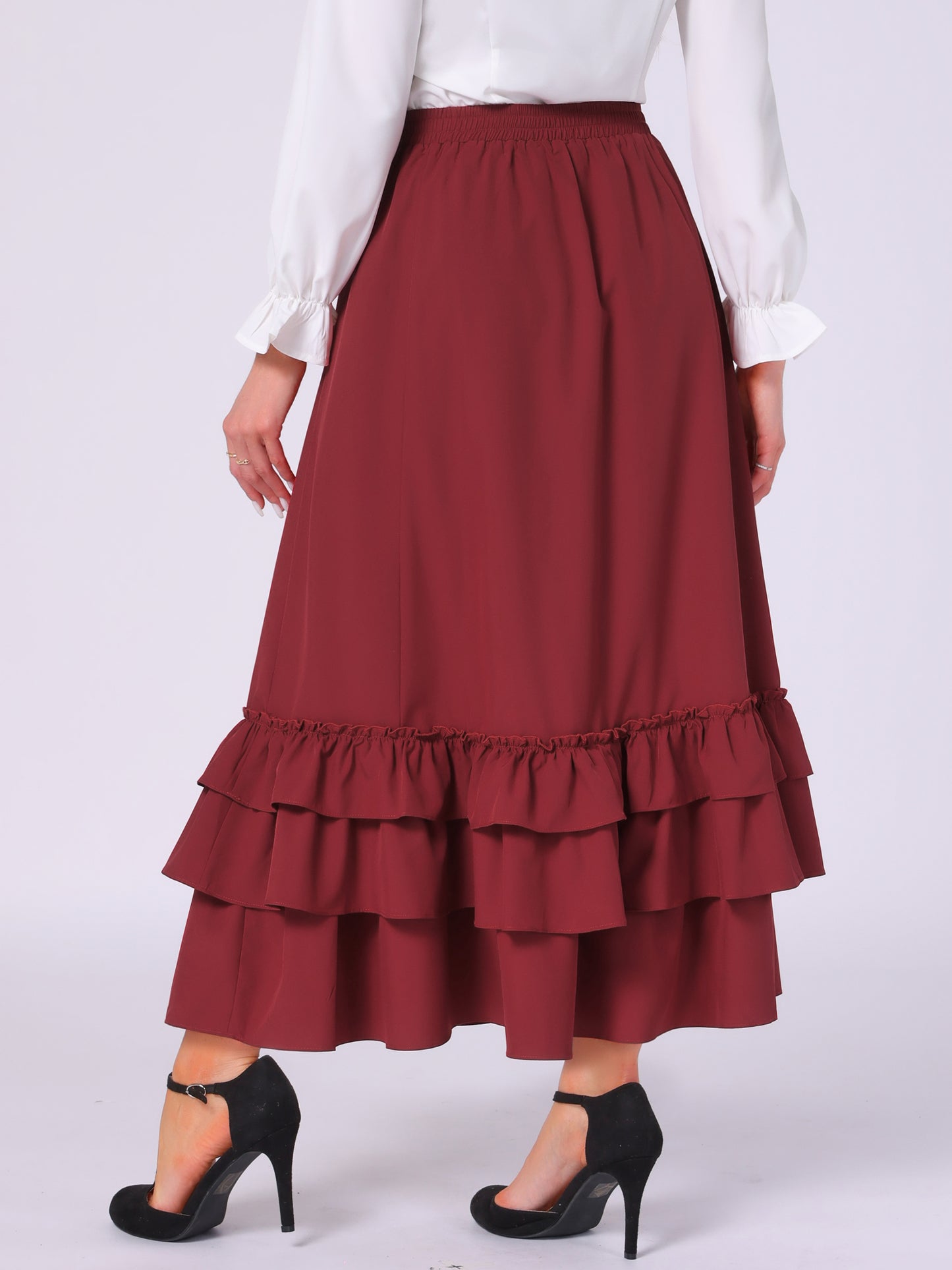 Women's Steampunk Ruffle Layered Drawstring Vintage Gothic Victorian Skirt