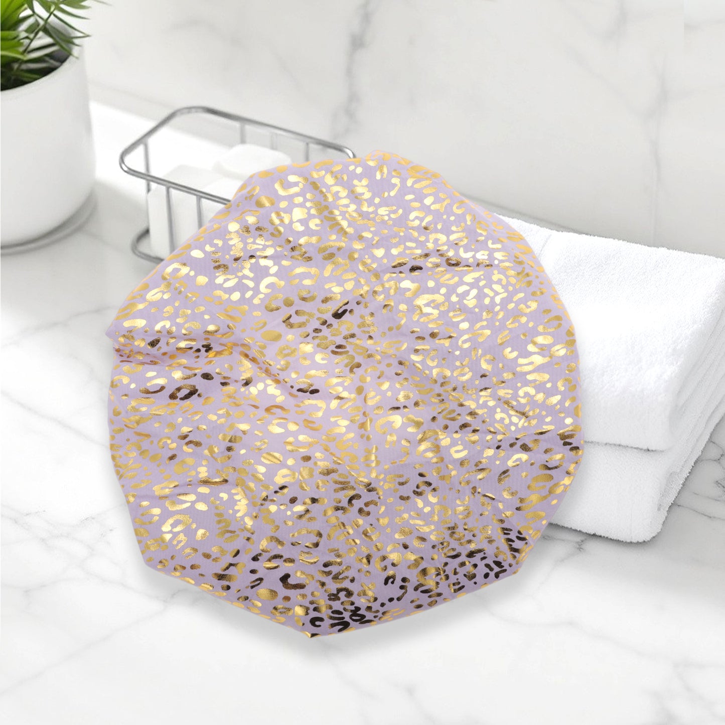 1 Pc Reusable Leopard Spots Shower Cap for Shower Purple