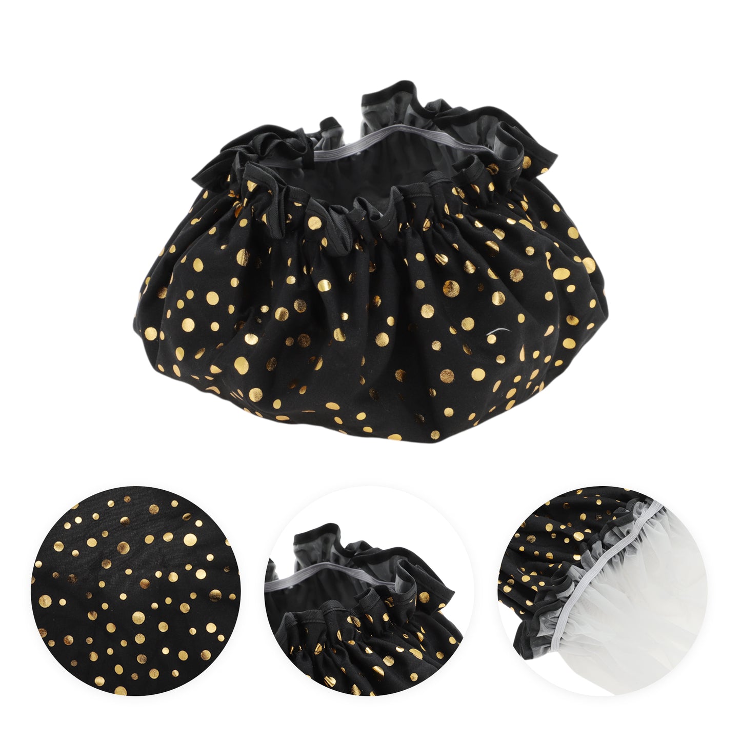 1 Pc Reusable Dots Shower Cap for Shower Black