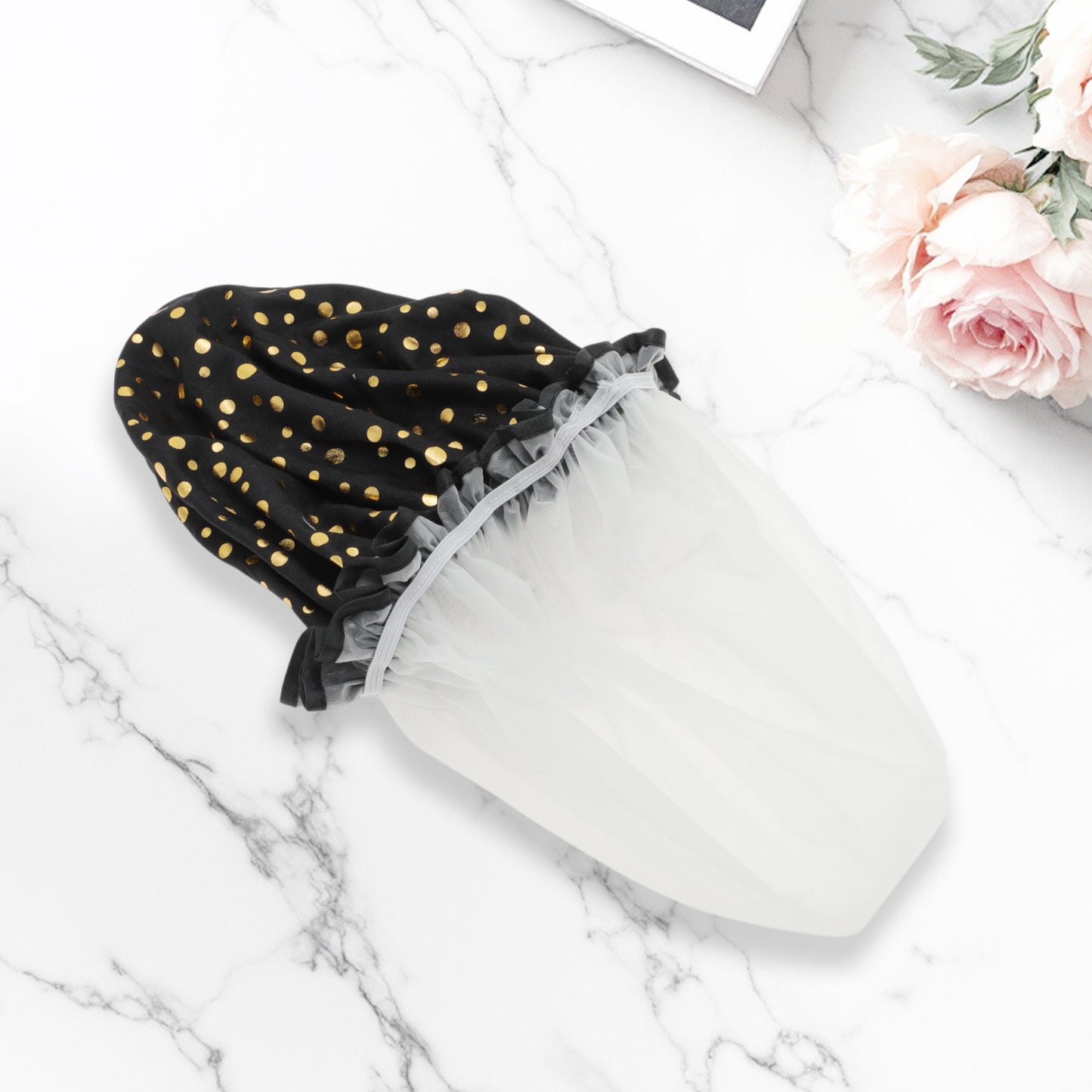 1 Pc Reusable Dots Shower Cap for Shower Black