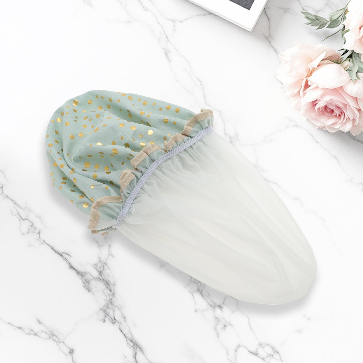 1 Pc Reusable Dots Shower Cap for Shower Light Green