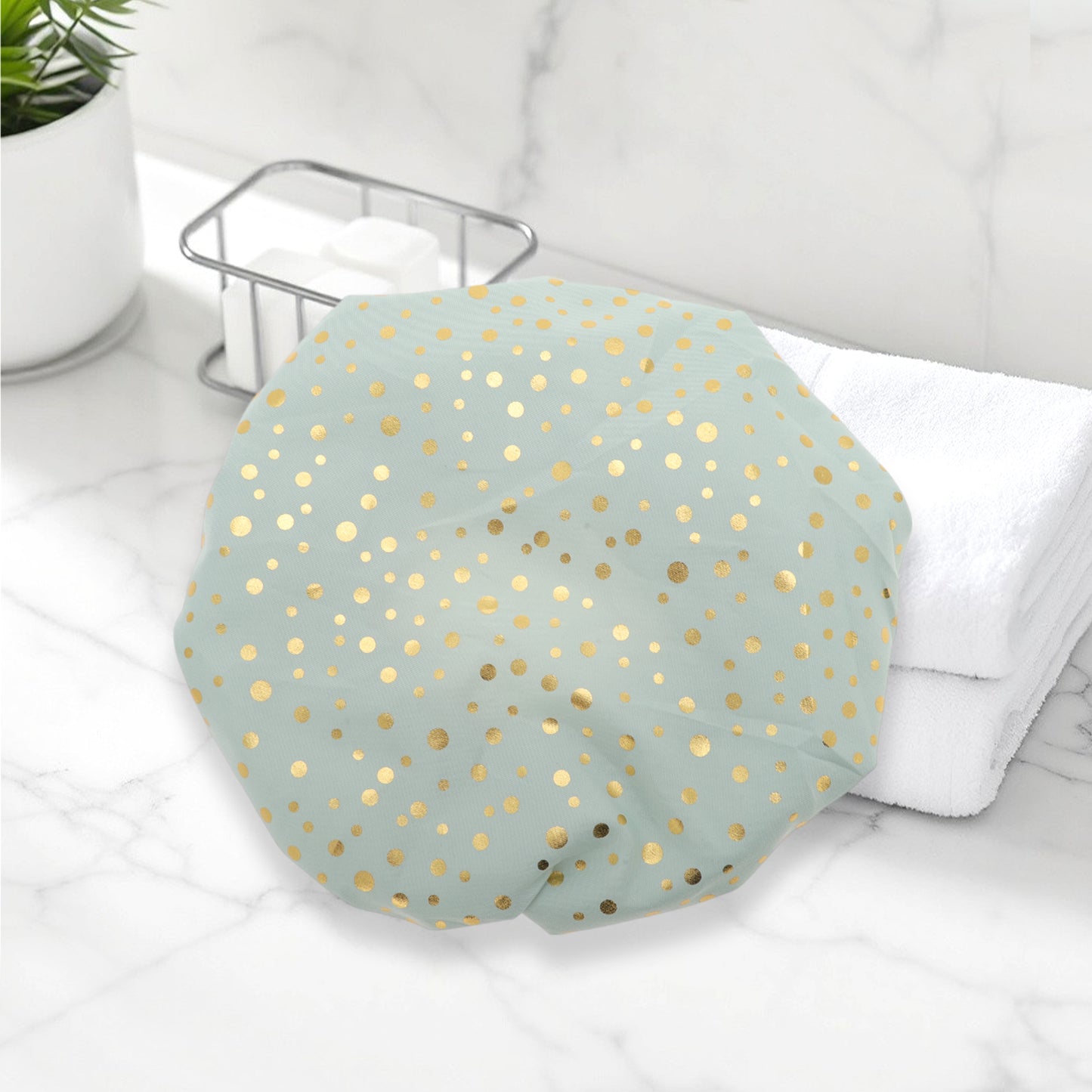 1 Pc Reusable Dots Shower Cap for Shower Light Green