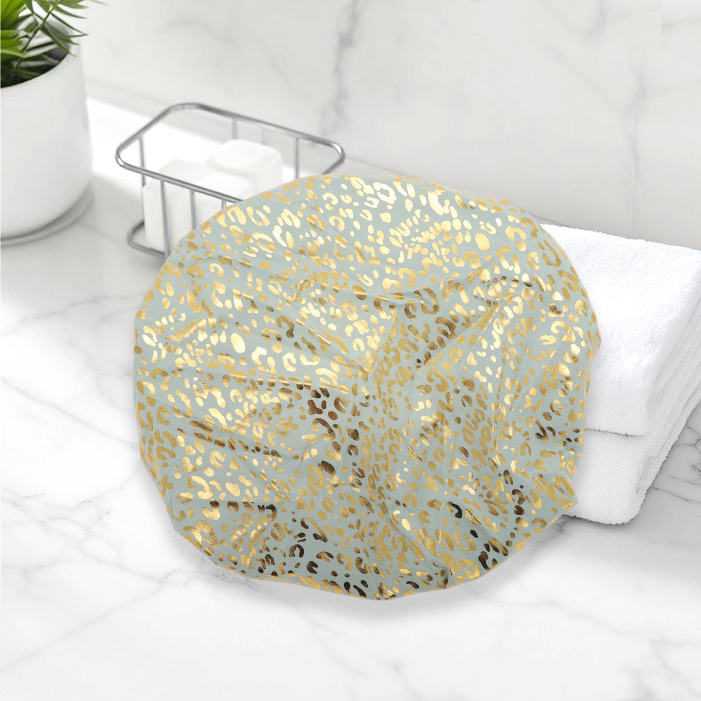 3 Pcs Reusable Leopards Spots Shower Cap for Shower Green