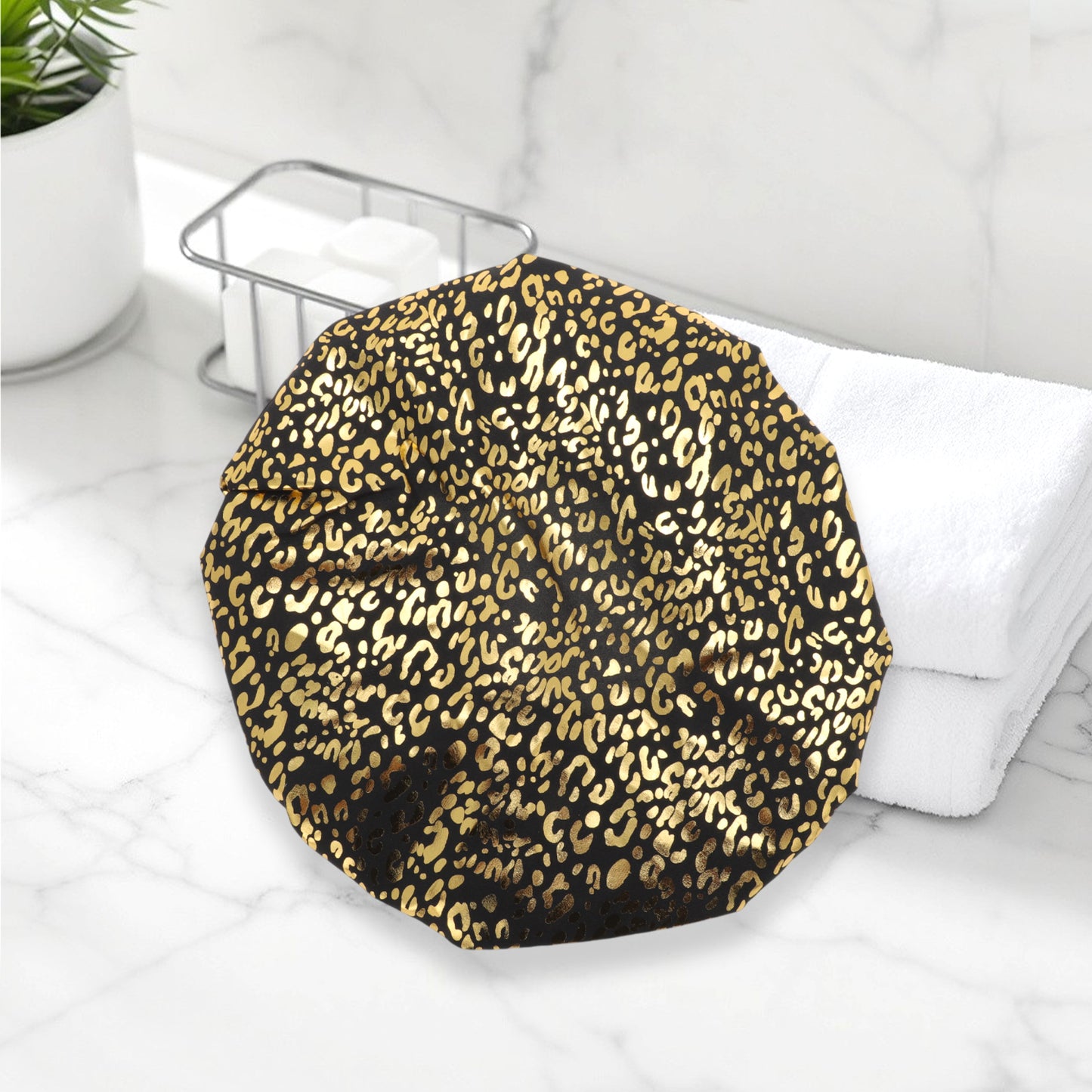 3 Pcs Reusable Leopards Spots Shower Cap for Shower Black